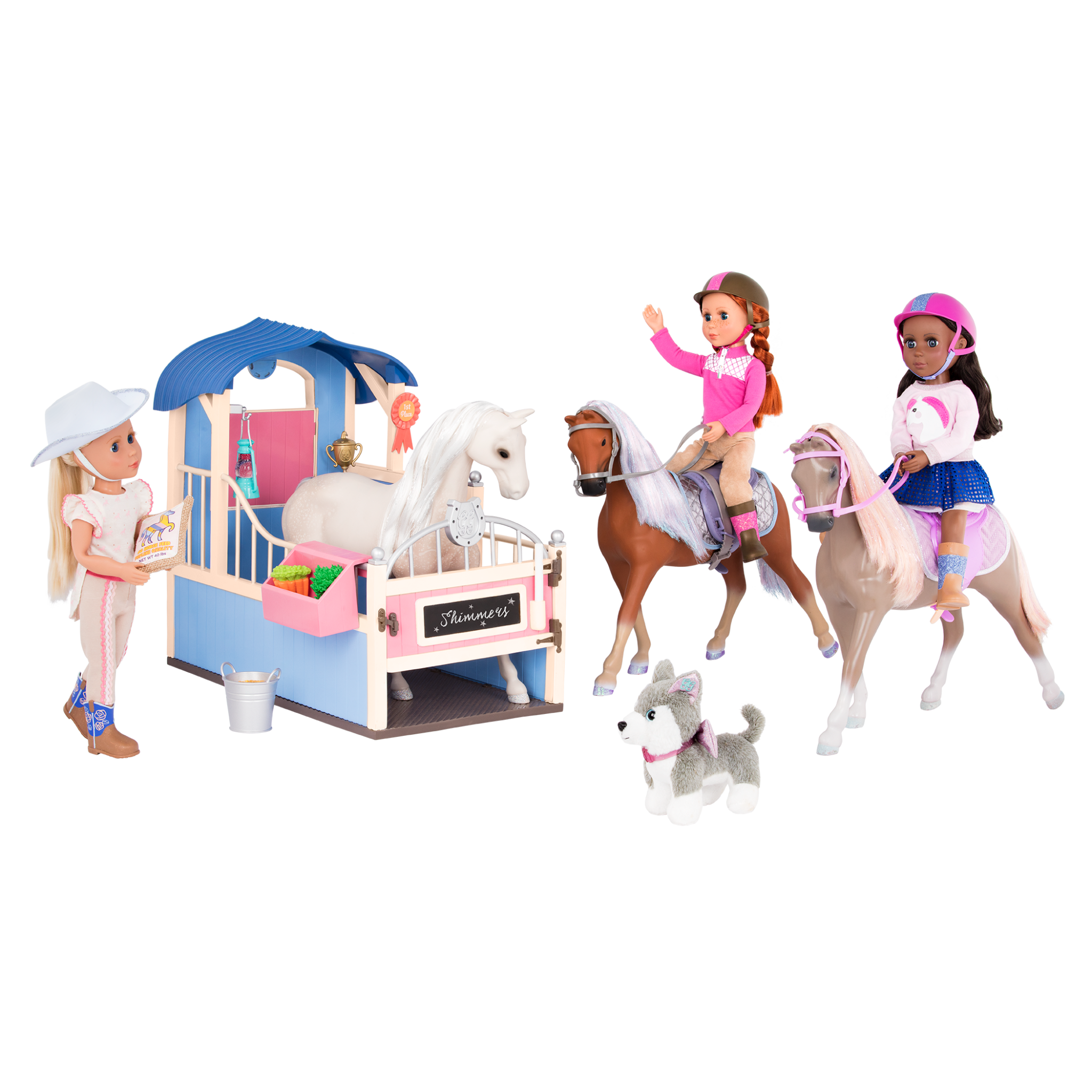 14-inch doll with horse stable playset
