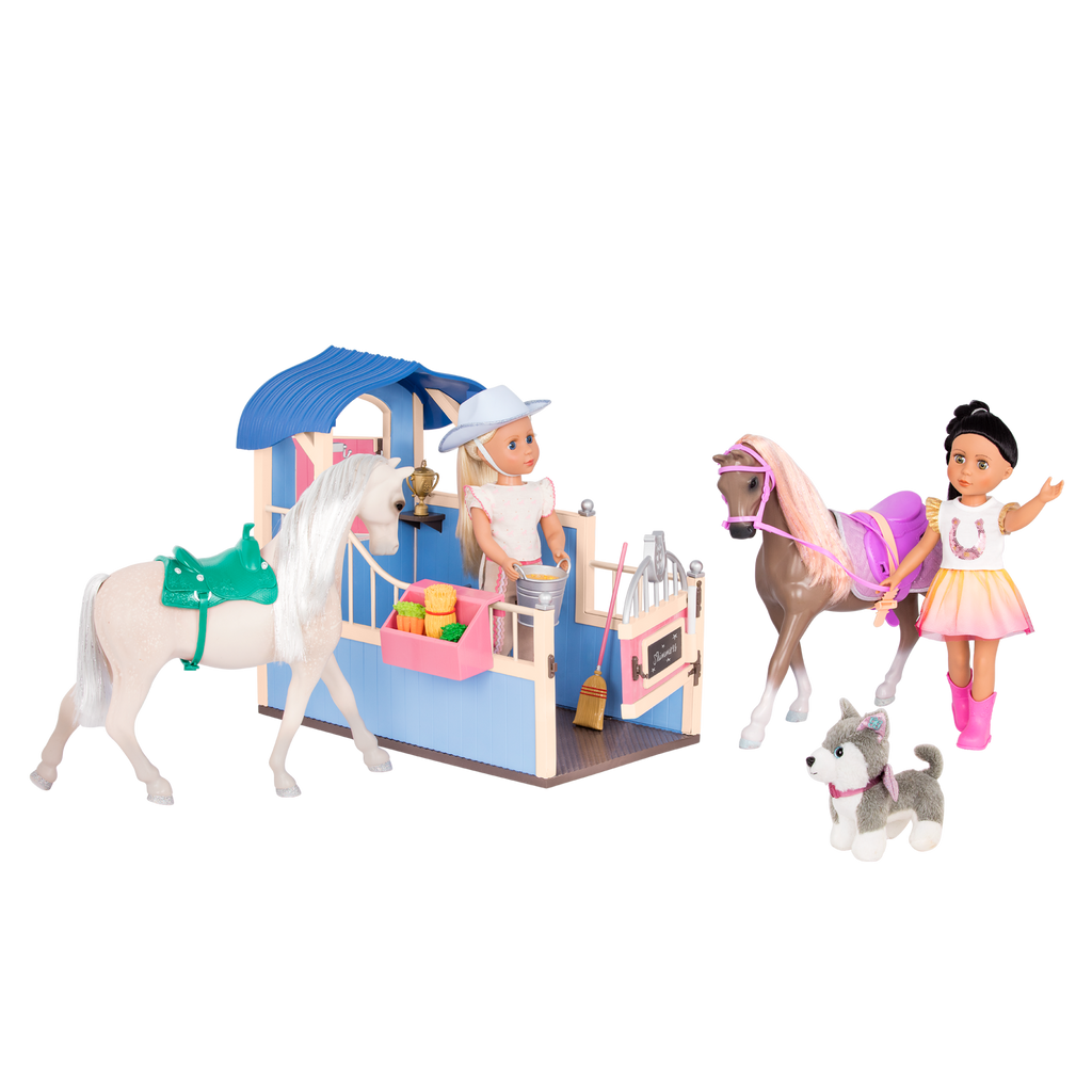 14-inch doll with horse stable playset