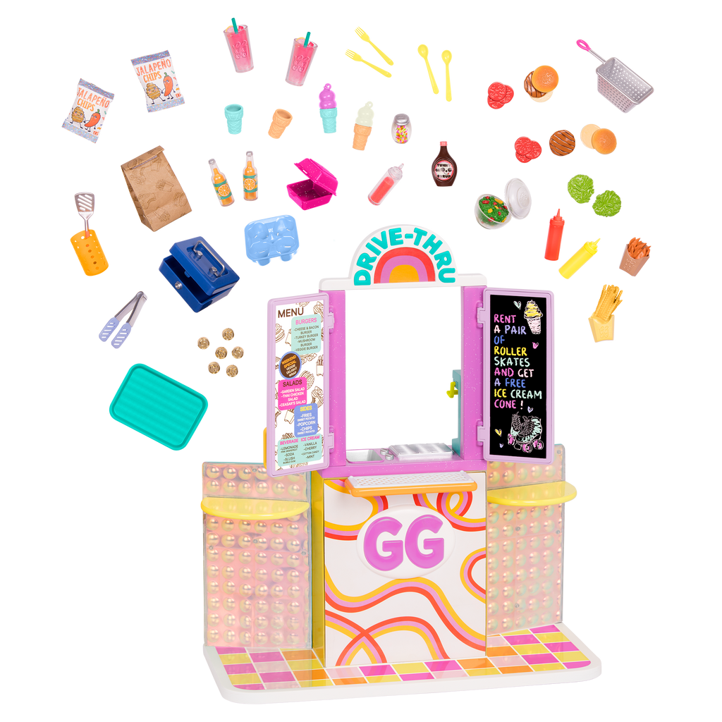 Drive-thru restaurant playset with toy food