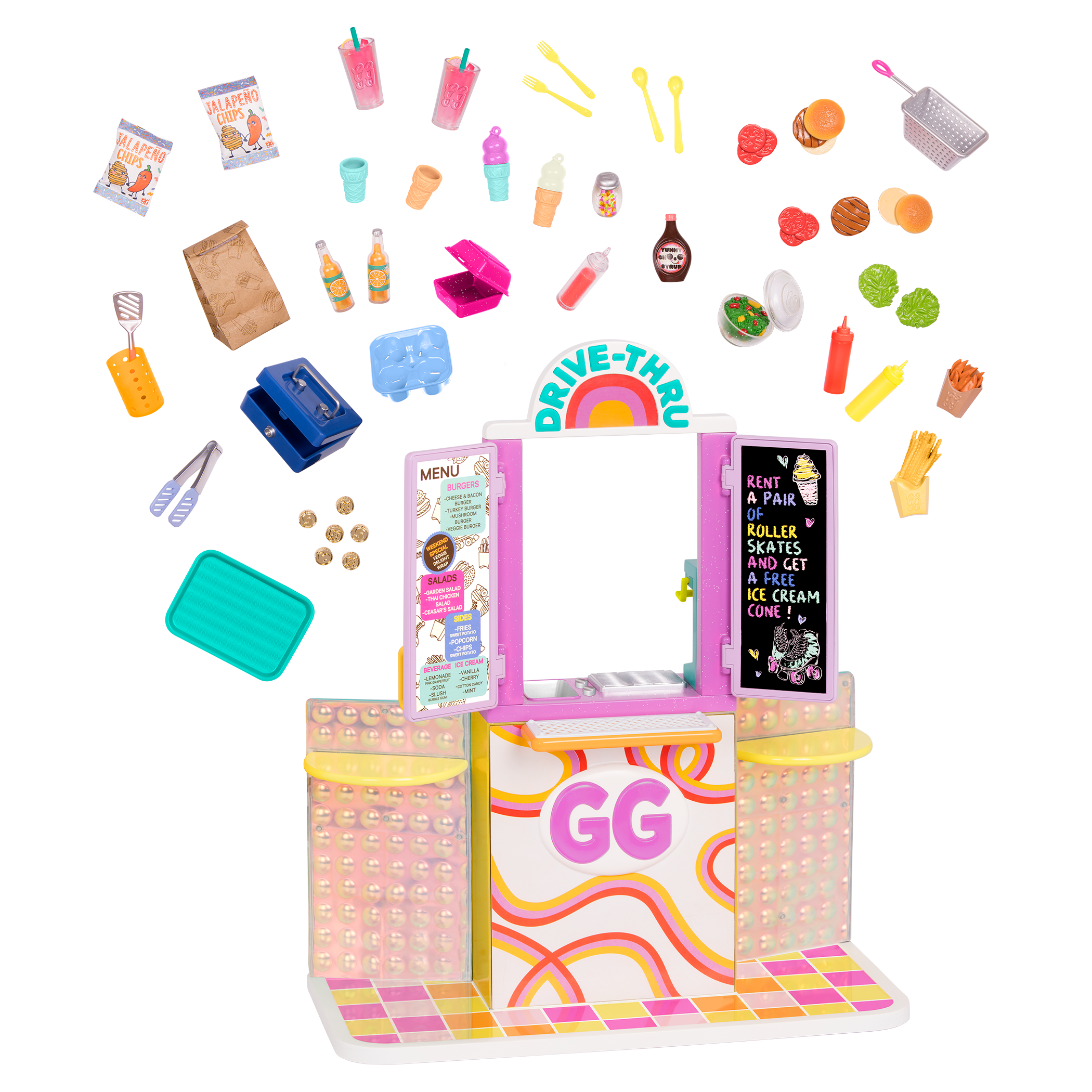 Drive-thru restaurant playset with toy food