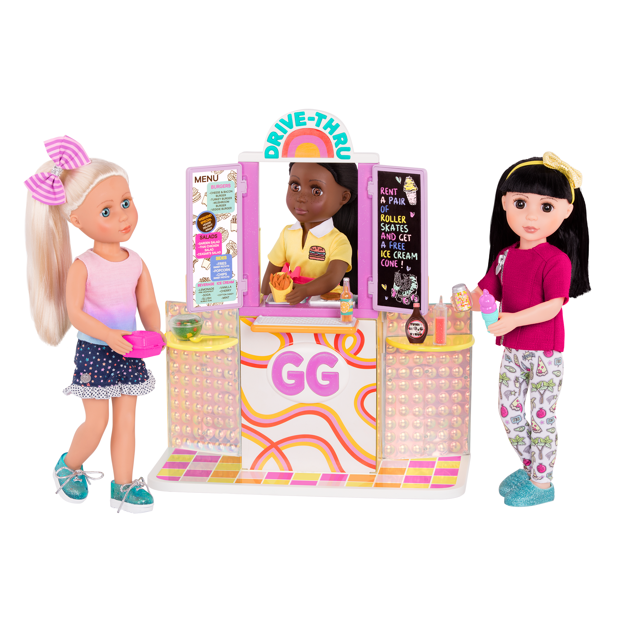 Drive-thru restaurant playset with toy food