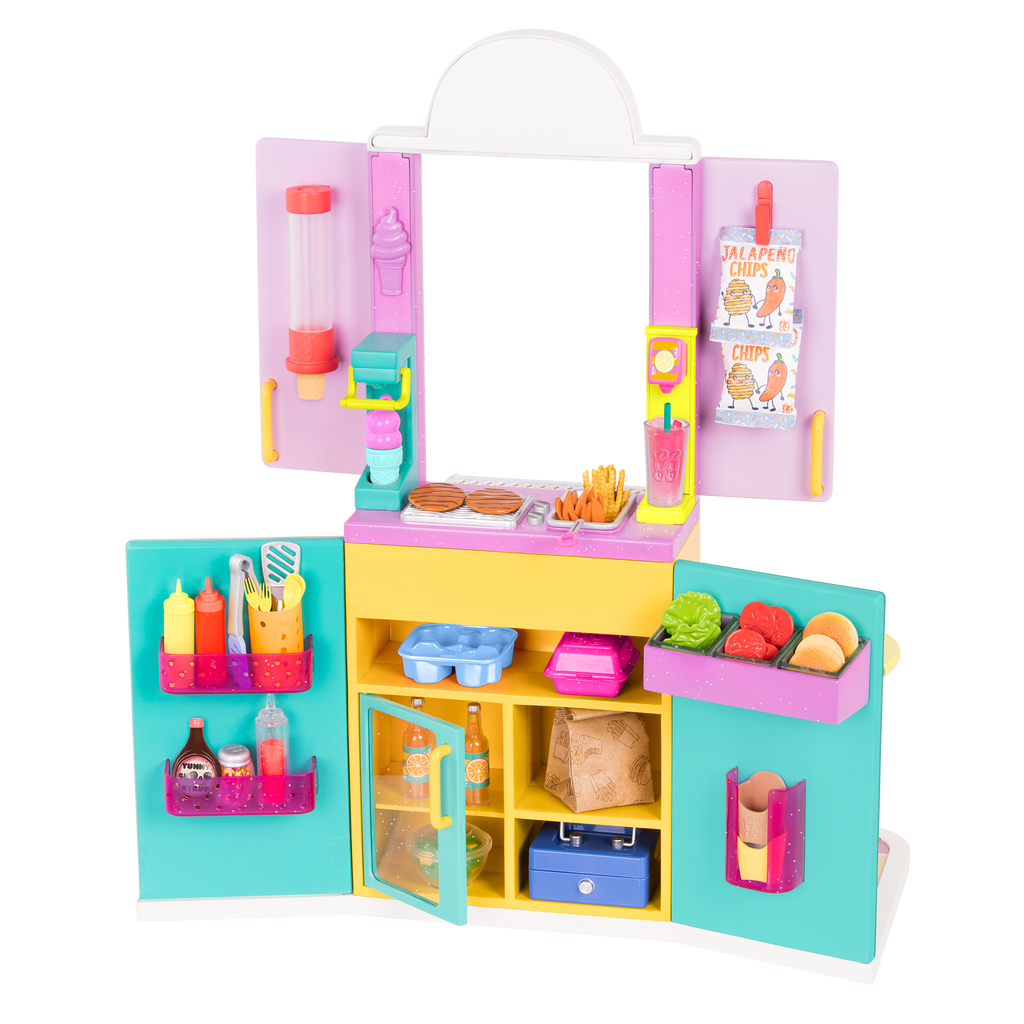Drive-thru restaurant playset with toy food