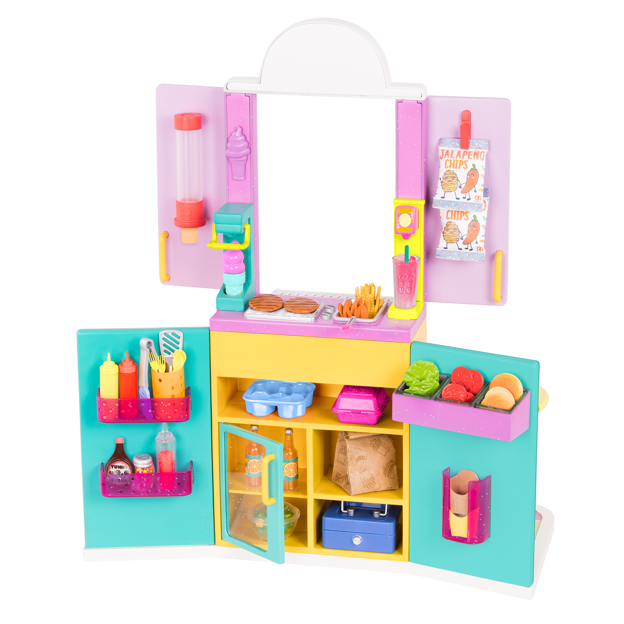 Drive-thru restaurant playset with toy food