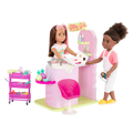 Two 14-inch dolls with hair salon playset