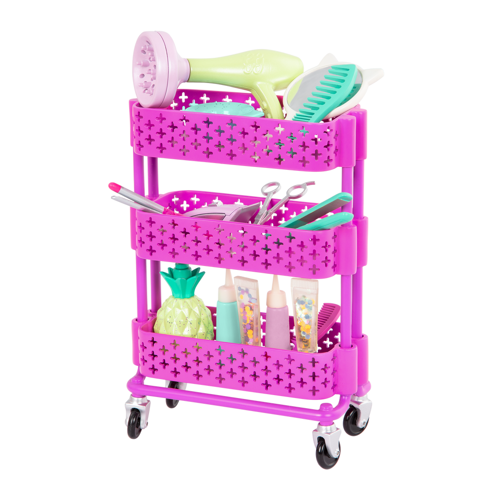 Two 14-inch dolls with hair salon playset