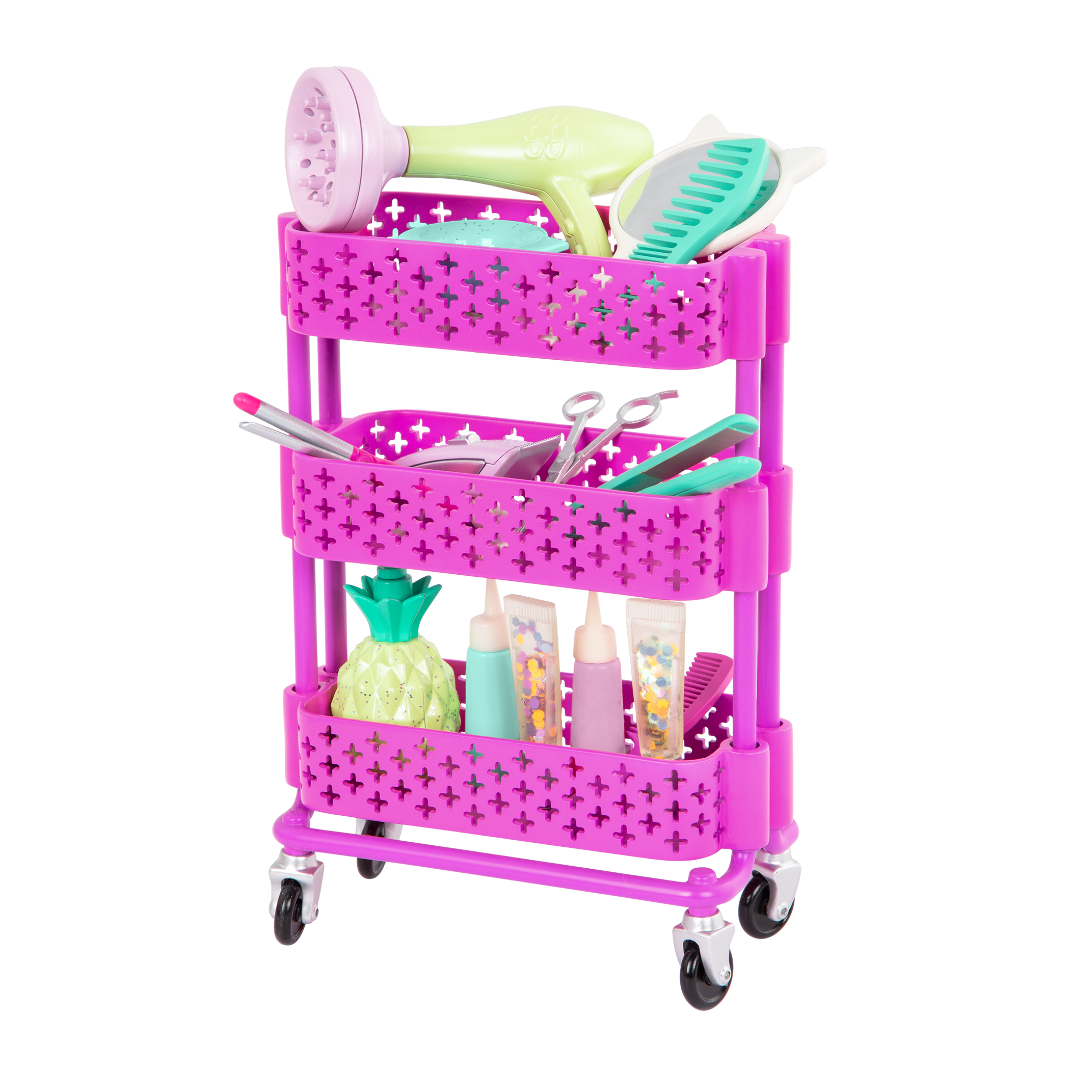 Two 14-inch dolls with hair salon playset