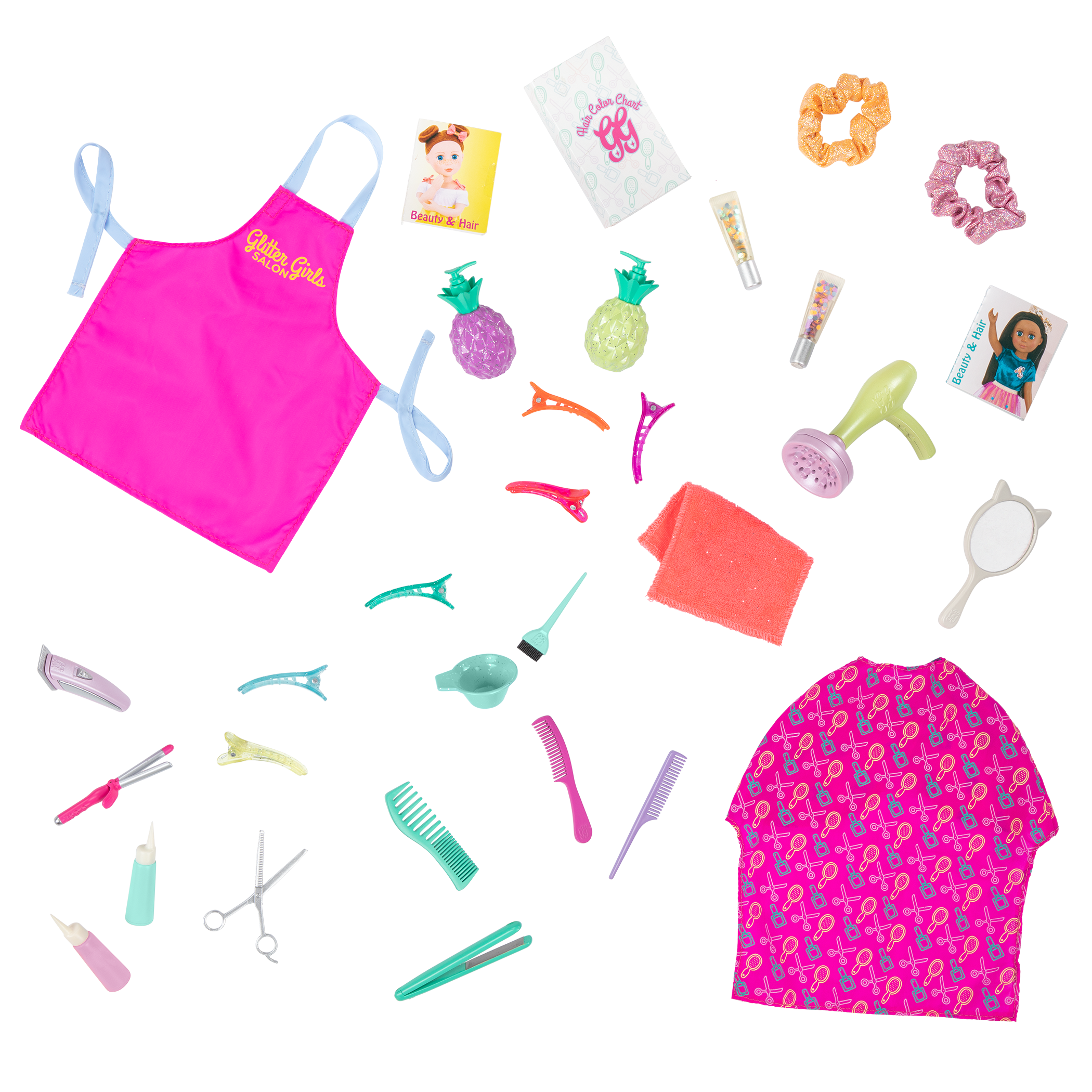 Two 14-inch dolls with hair salon playset