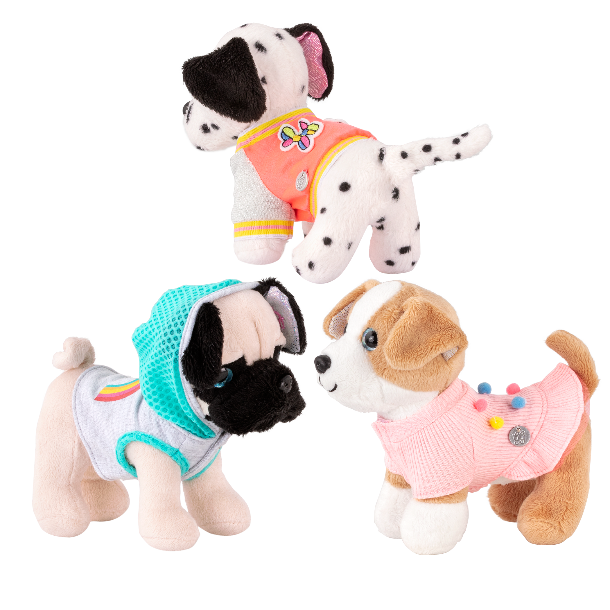 Set of three dog plushie outfits