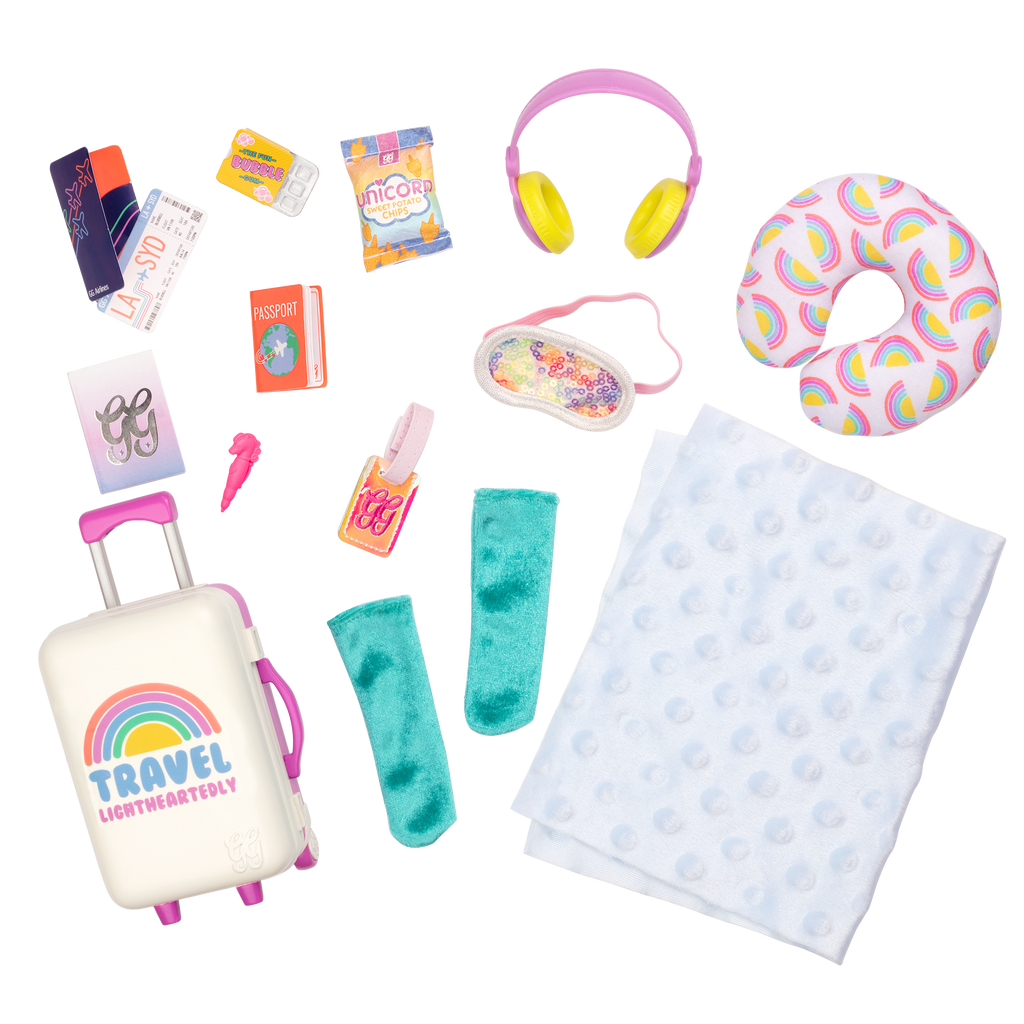 Carry-on luggage playset with travel accessories