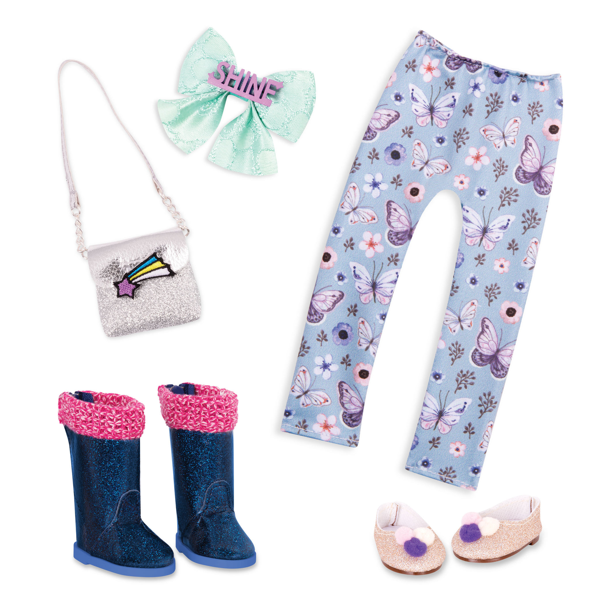 Butterfly and star-themed clothes for 14-inch doll
