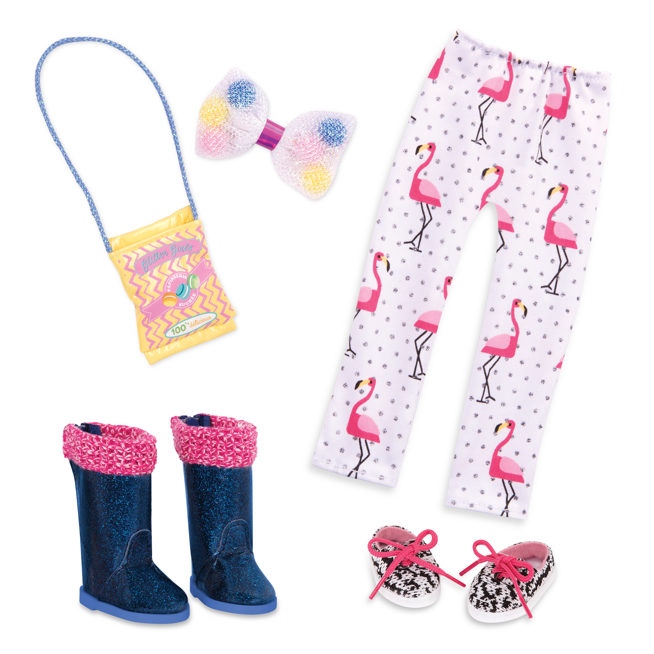Flamingo and candy-themed clothes for 14-inch doll