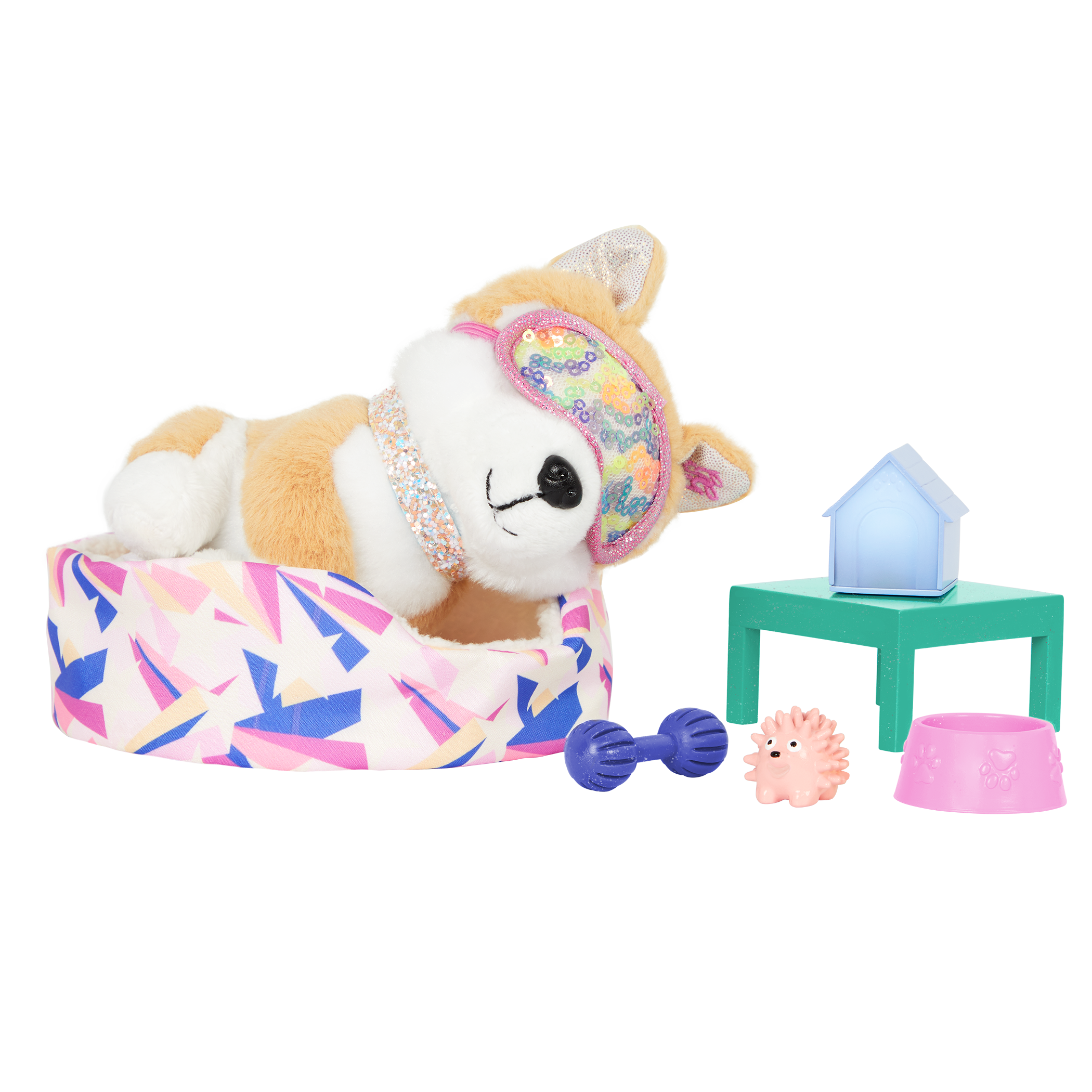 14-inch doll and Shiba Inu dog plushie with bedtime pet playset
