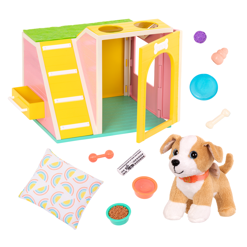 Chihuahua plushie inside toy dog house