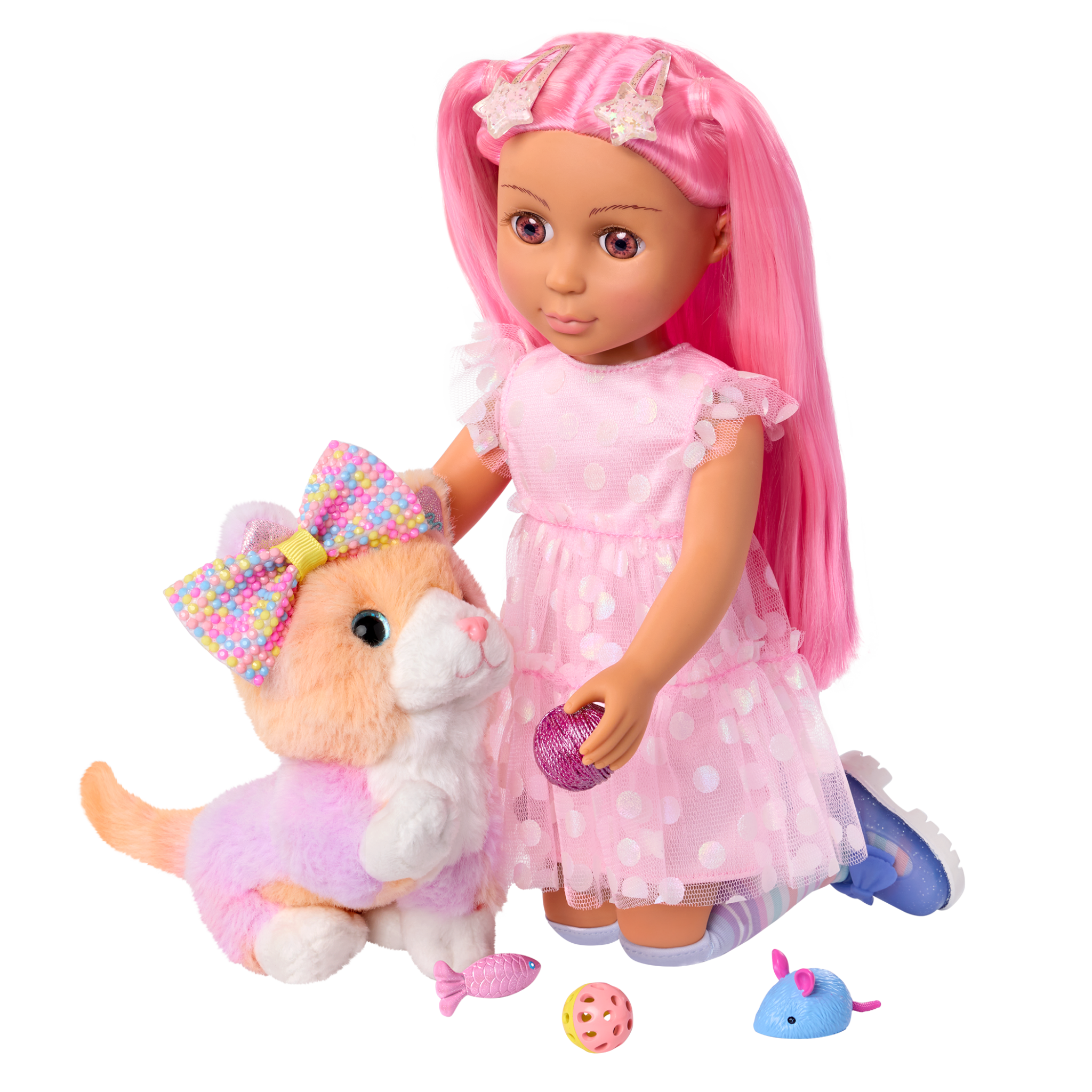 Mittens & GG Cat Playset | Stuffed Cat & Accessories | Glitter