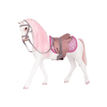 White and pink toy horse with saddle