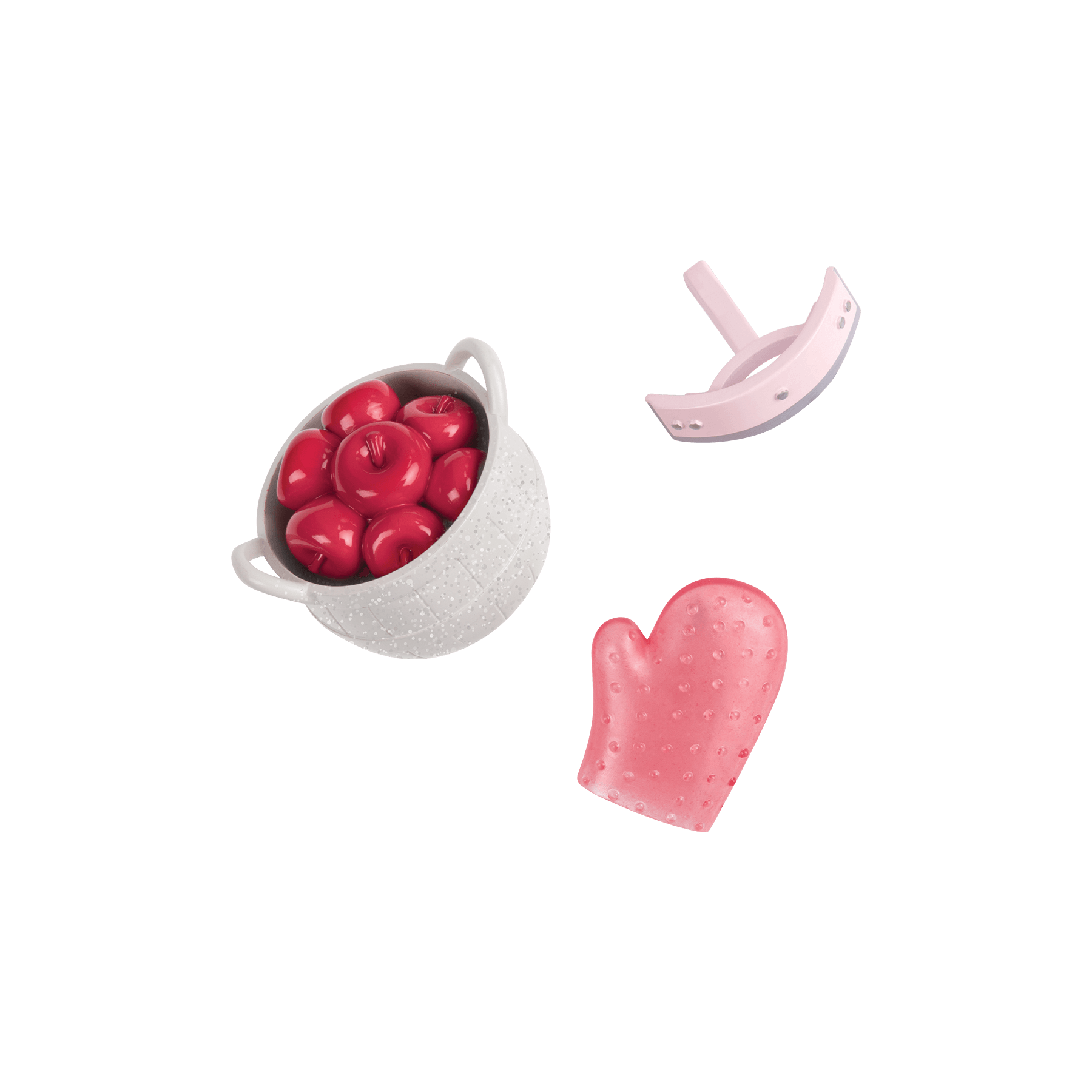 White and pink toy horse with saddle