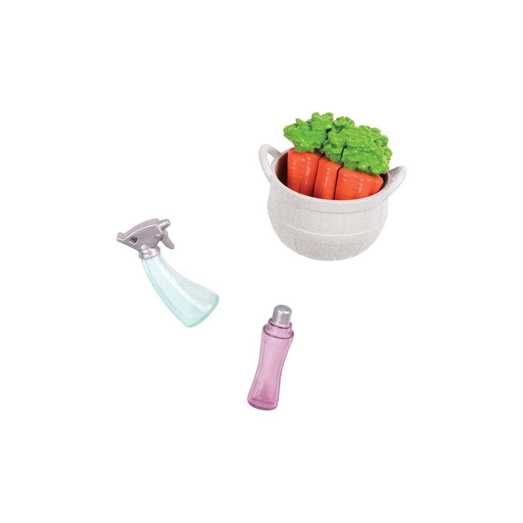 Brown and purple horse with saddle