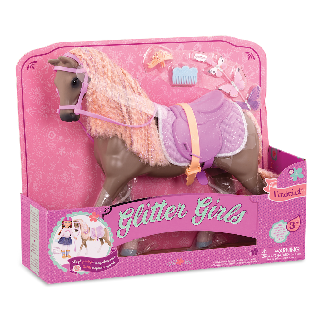 Light brown and peach horse with saddle and accessories