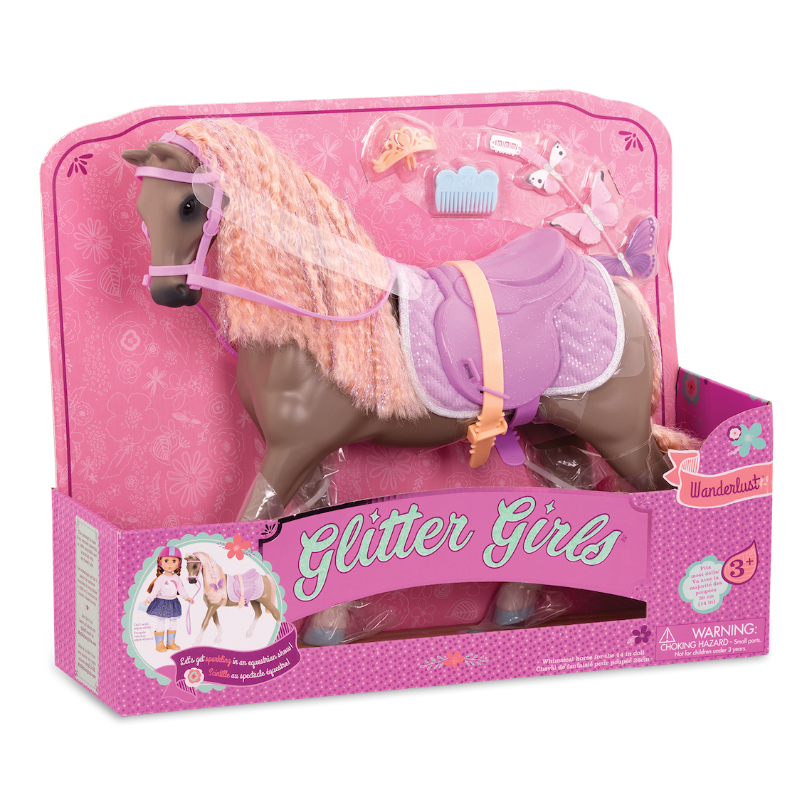 Light brown and peach horse with saddle and accessories