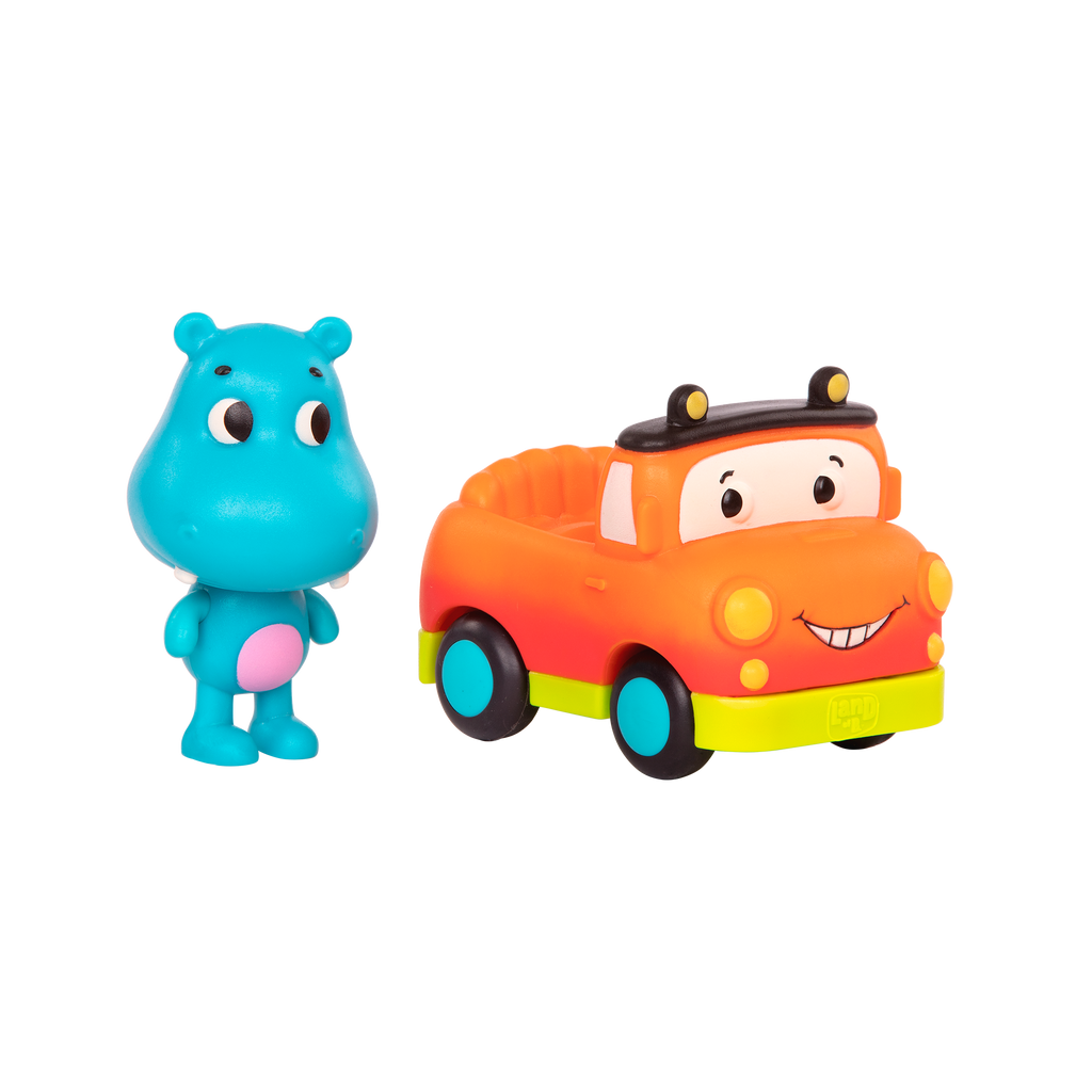 Light-up toy hippo in pickup truck