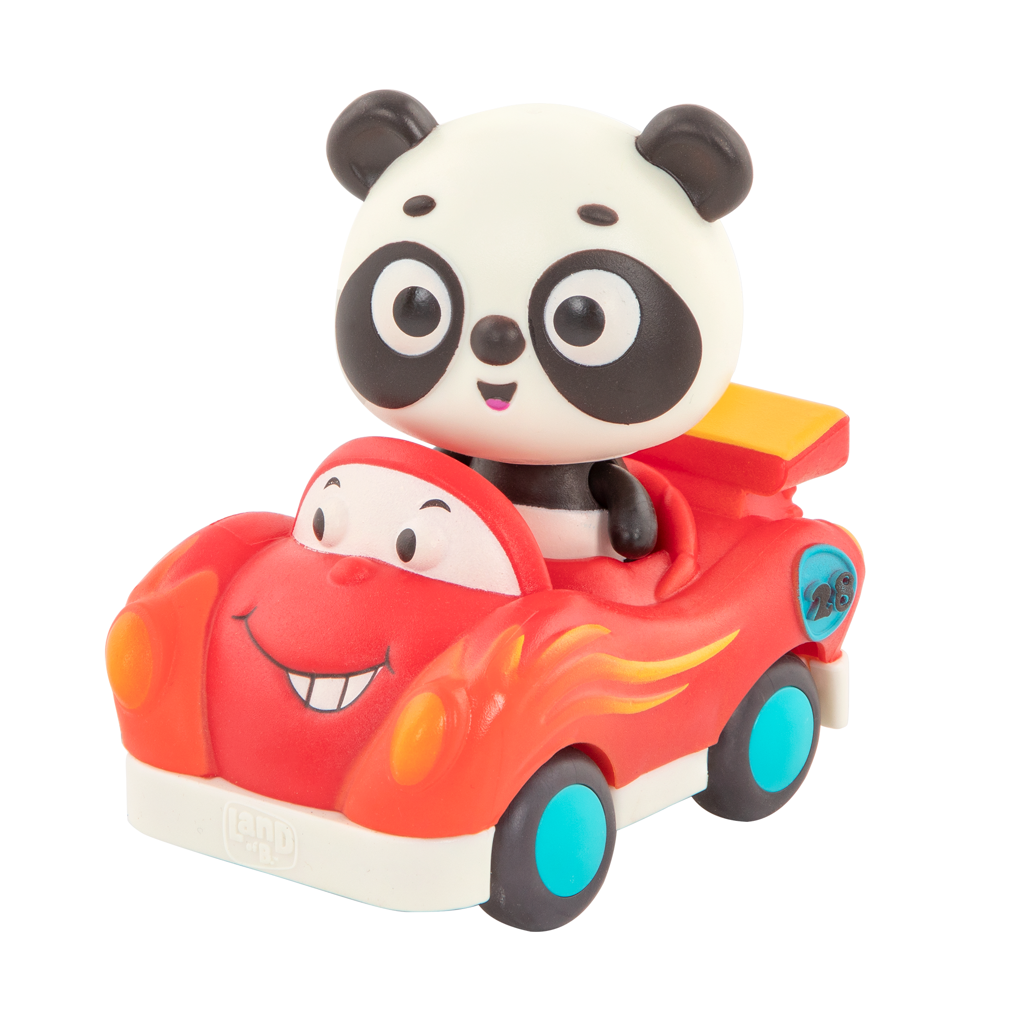 Light-up toy panda in race car.