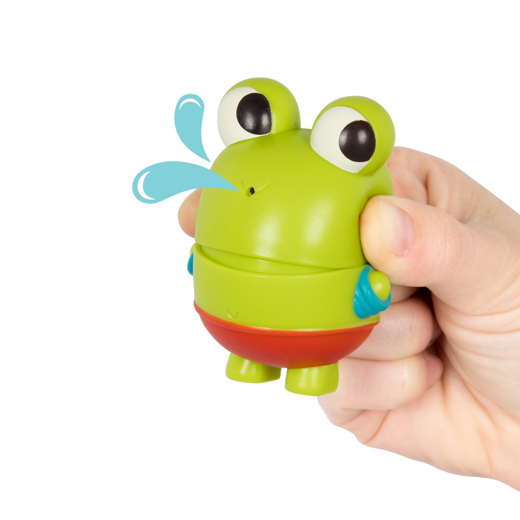 Frog squirt and light-up whale bath toys.