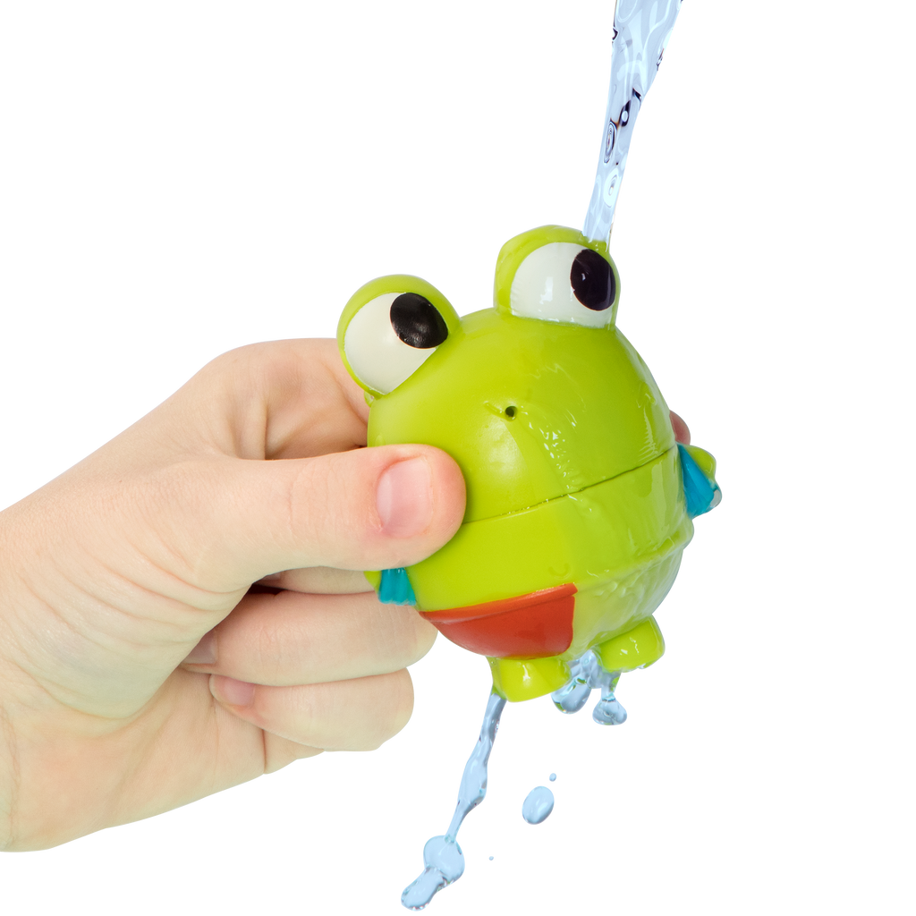 Frog squirt and light-up whale bath toys.