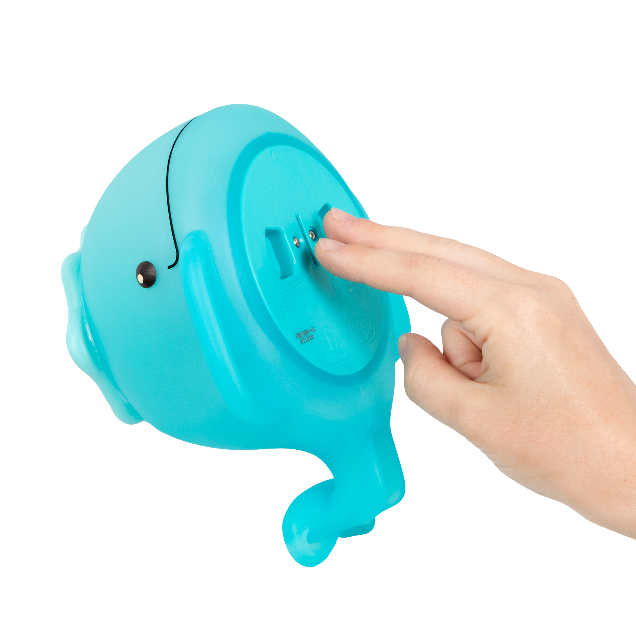 Frog squirt and light-up whale bath toys.