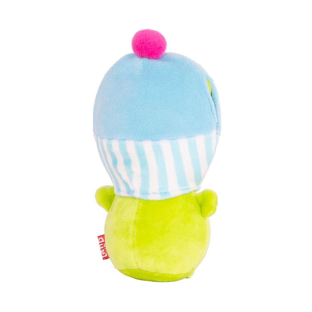 Plush frog with a cupcake hood.