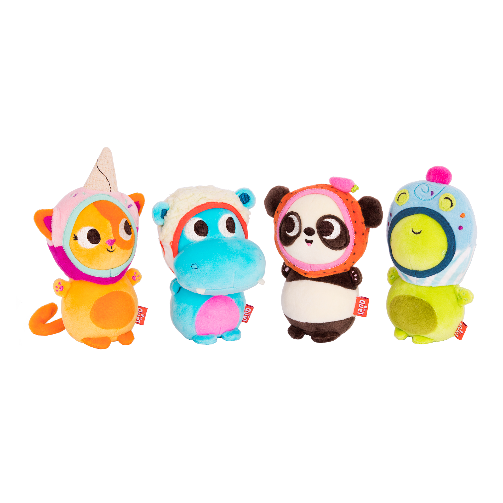 Plush panda with a strawberry hood.