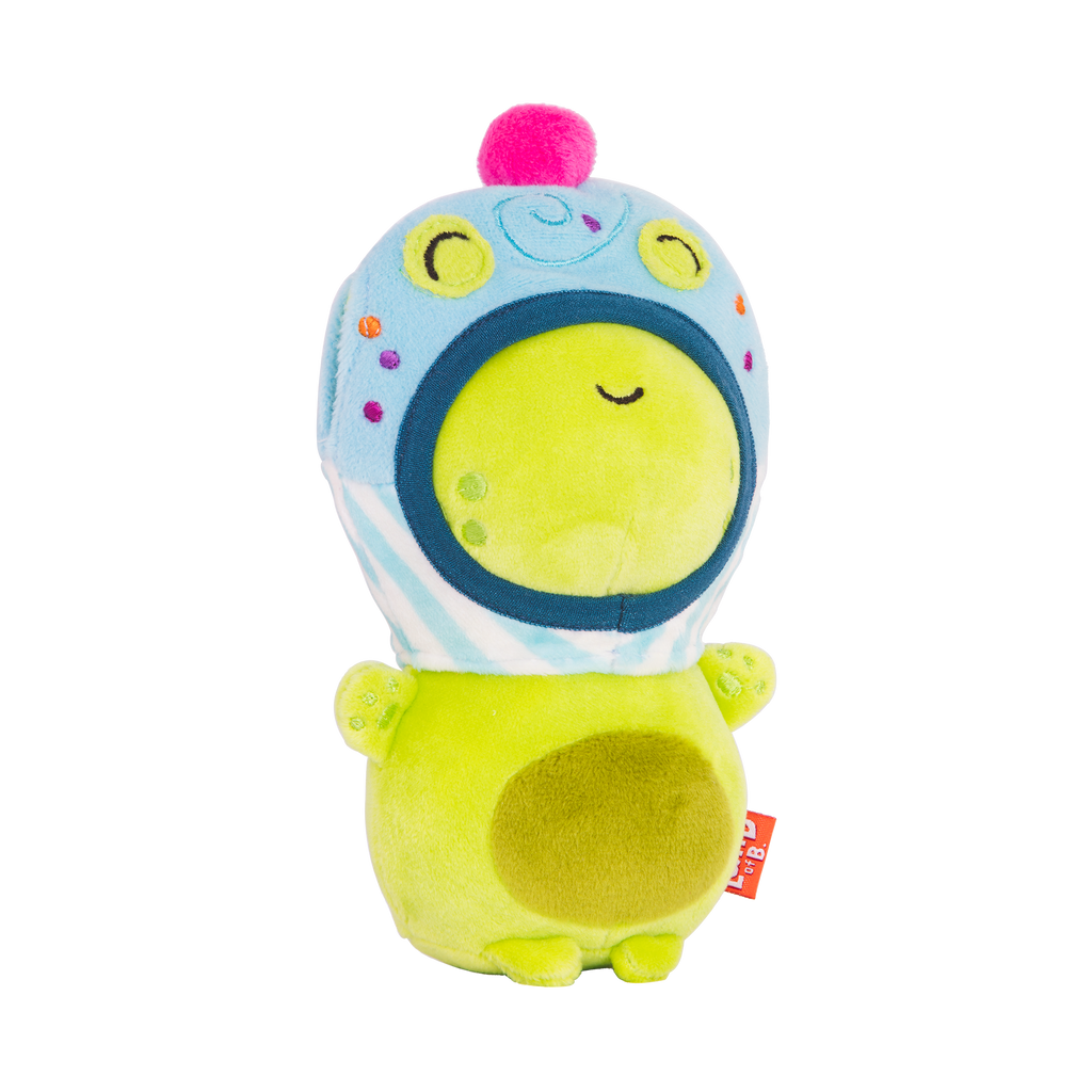 Plush frog with a cupcake hood.