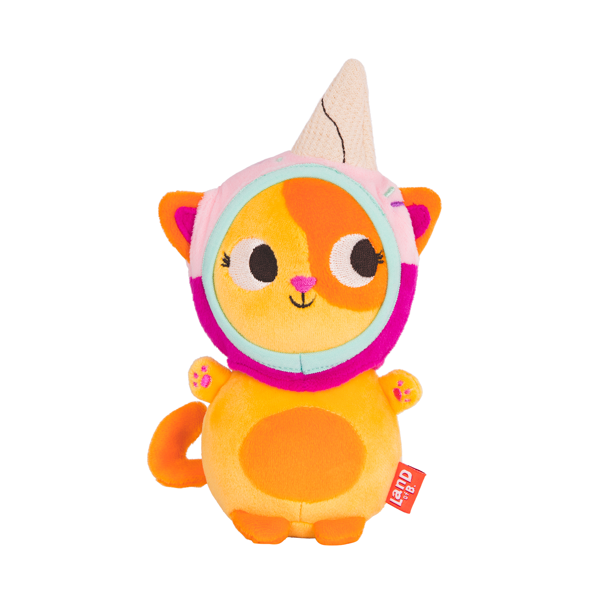 Plush cat with an ice cream hood.