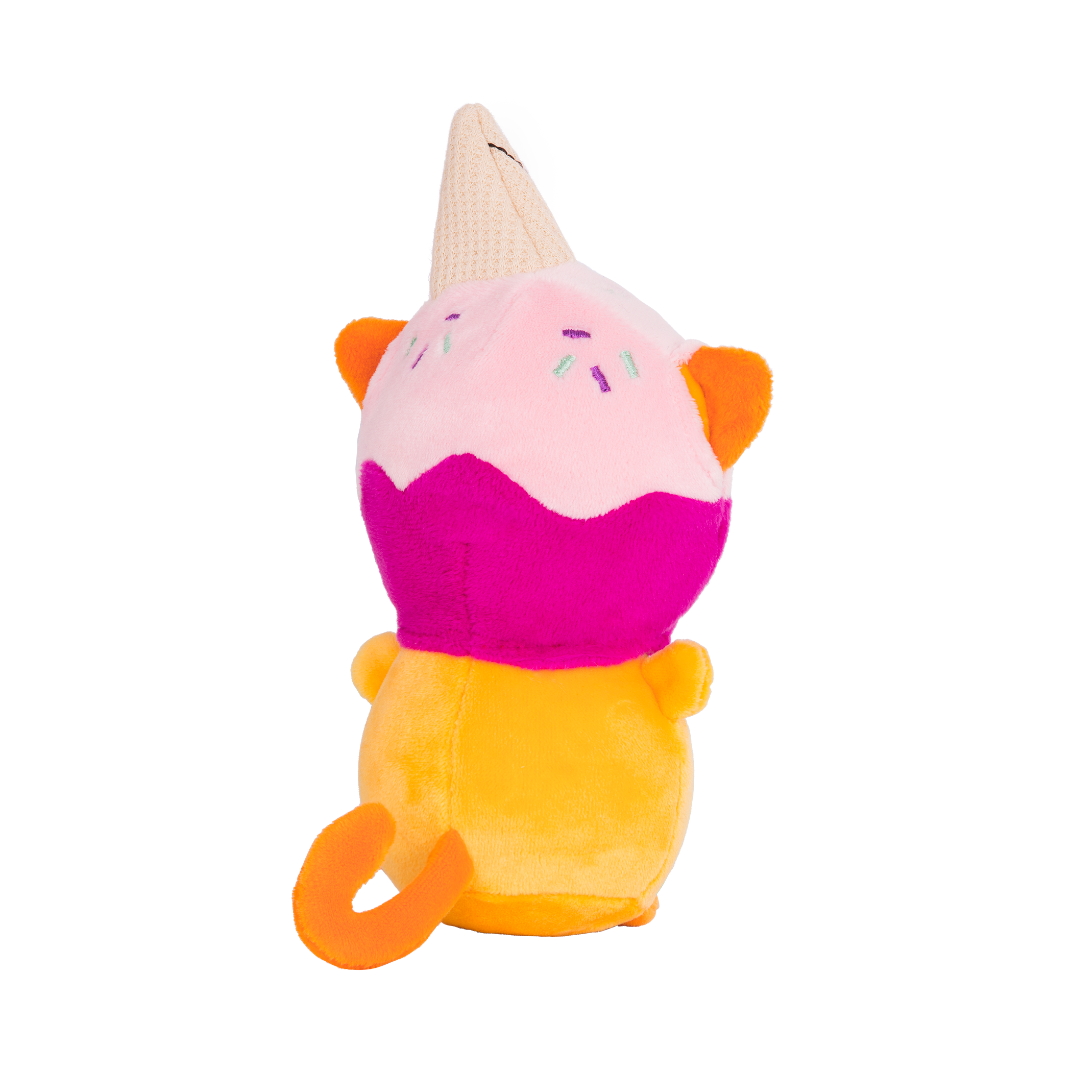 Plush cat with an ice cream hood.