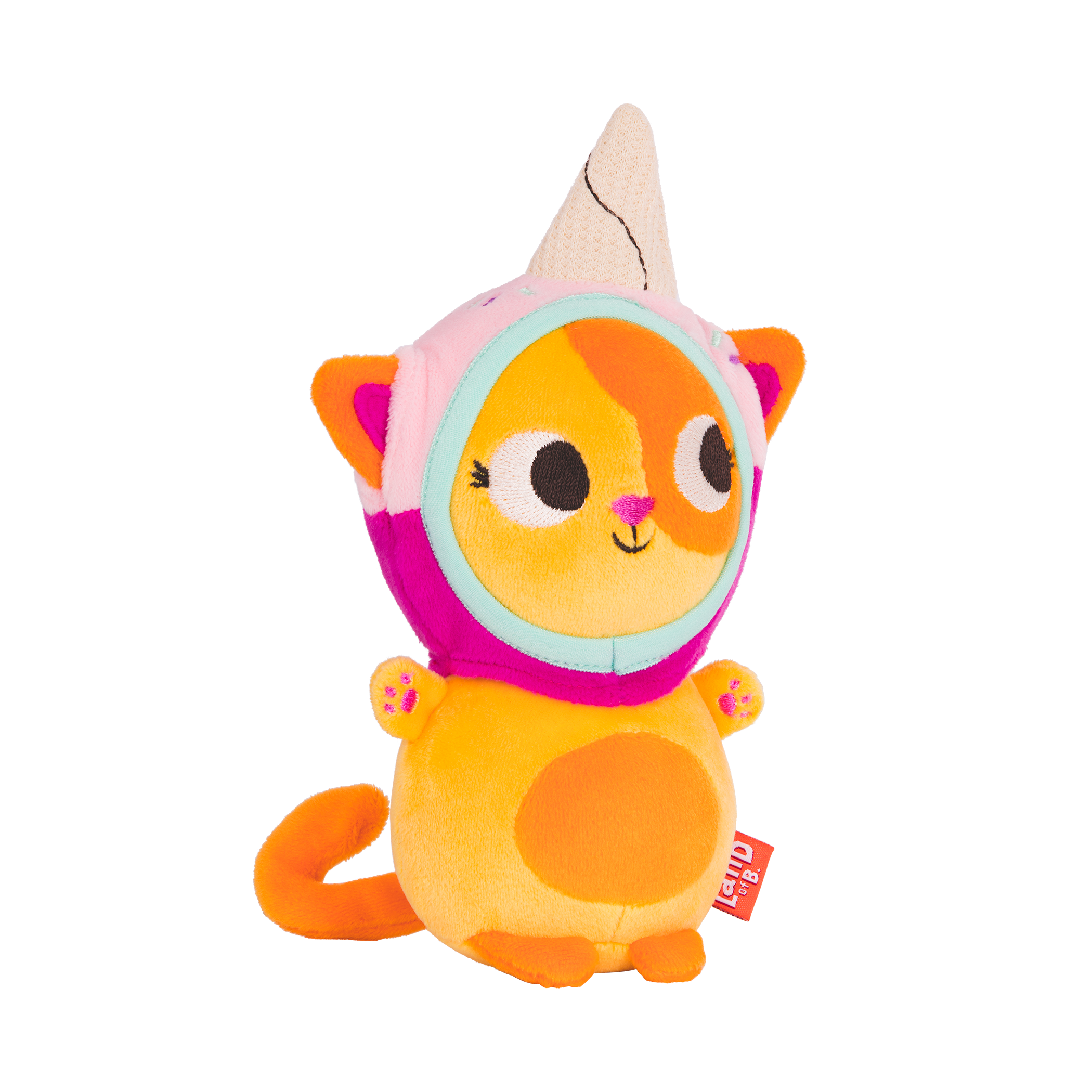 Plush cat with an ice cream hood.
