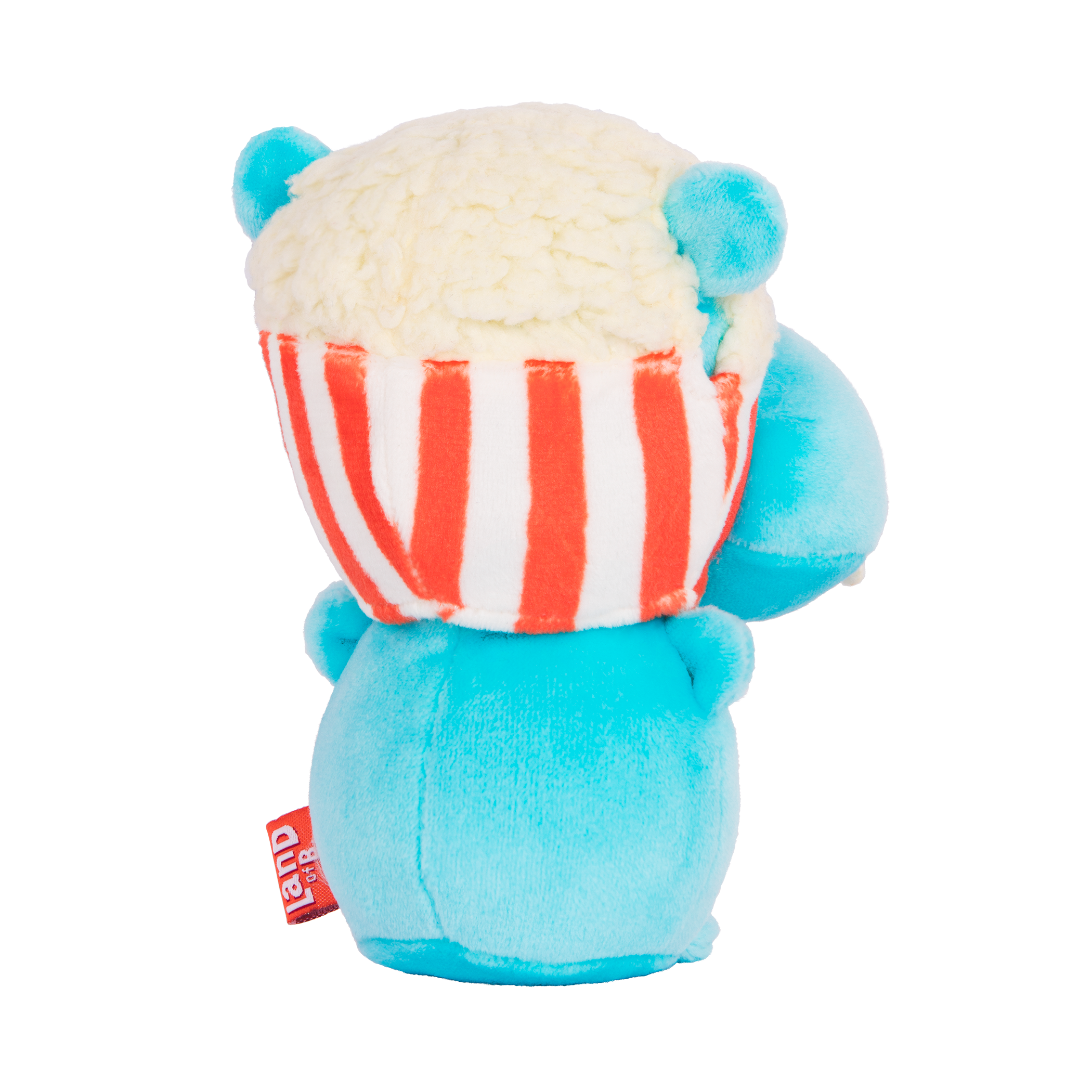 Plush hippo with a popcorn hood.