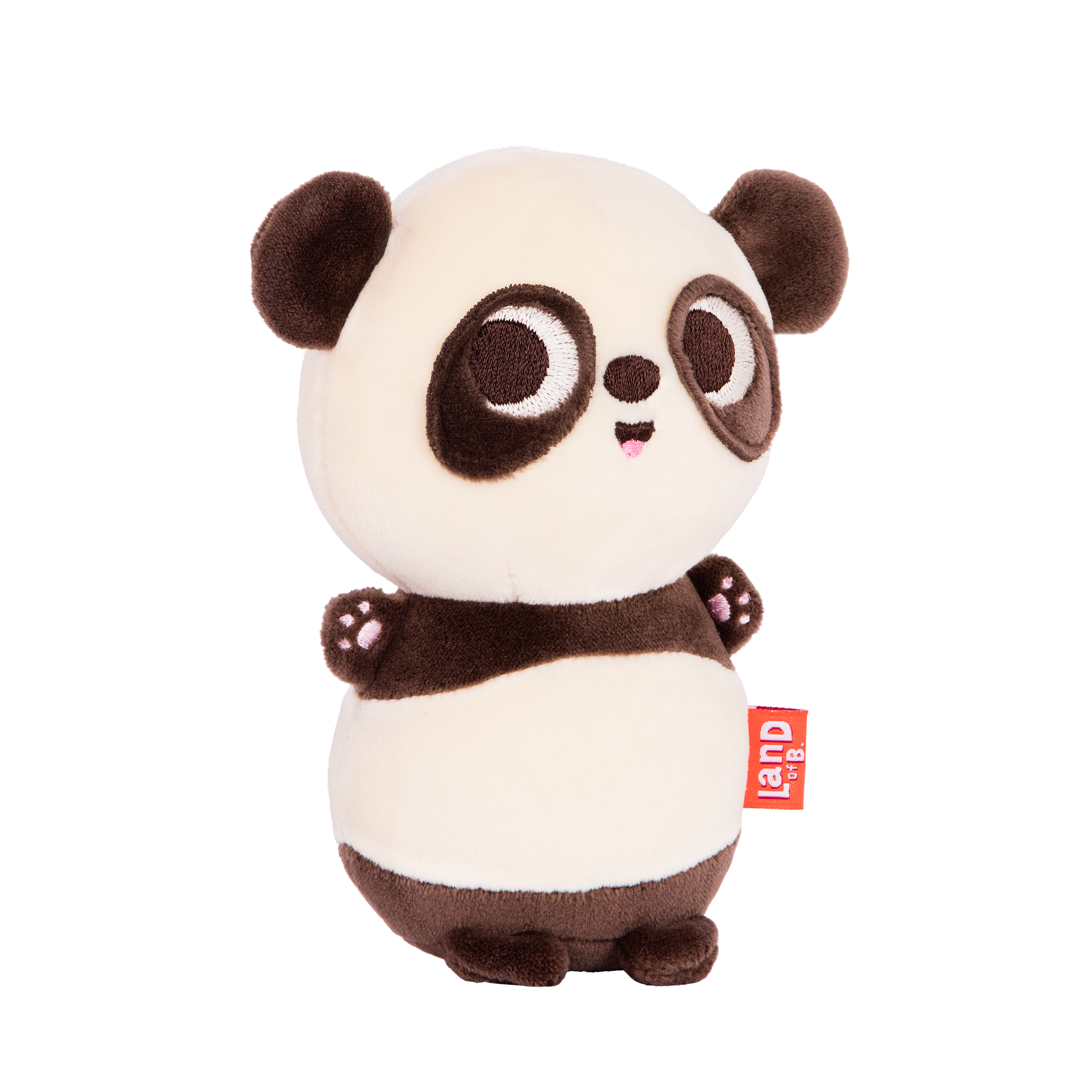 Plush panda with a strawberry hood.