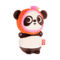 Plush panda with a strawberry hood.