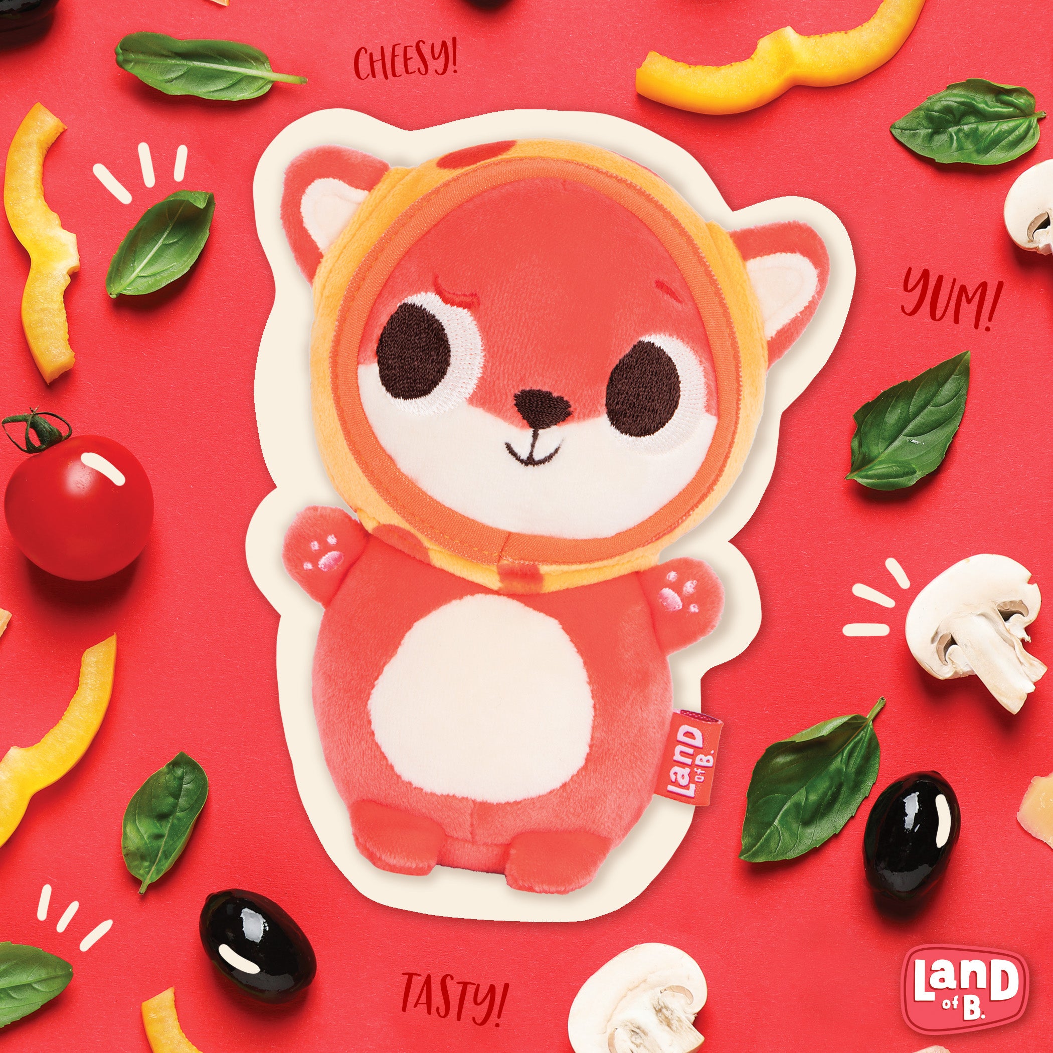 Plush fox with a pizza hood.