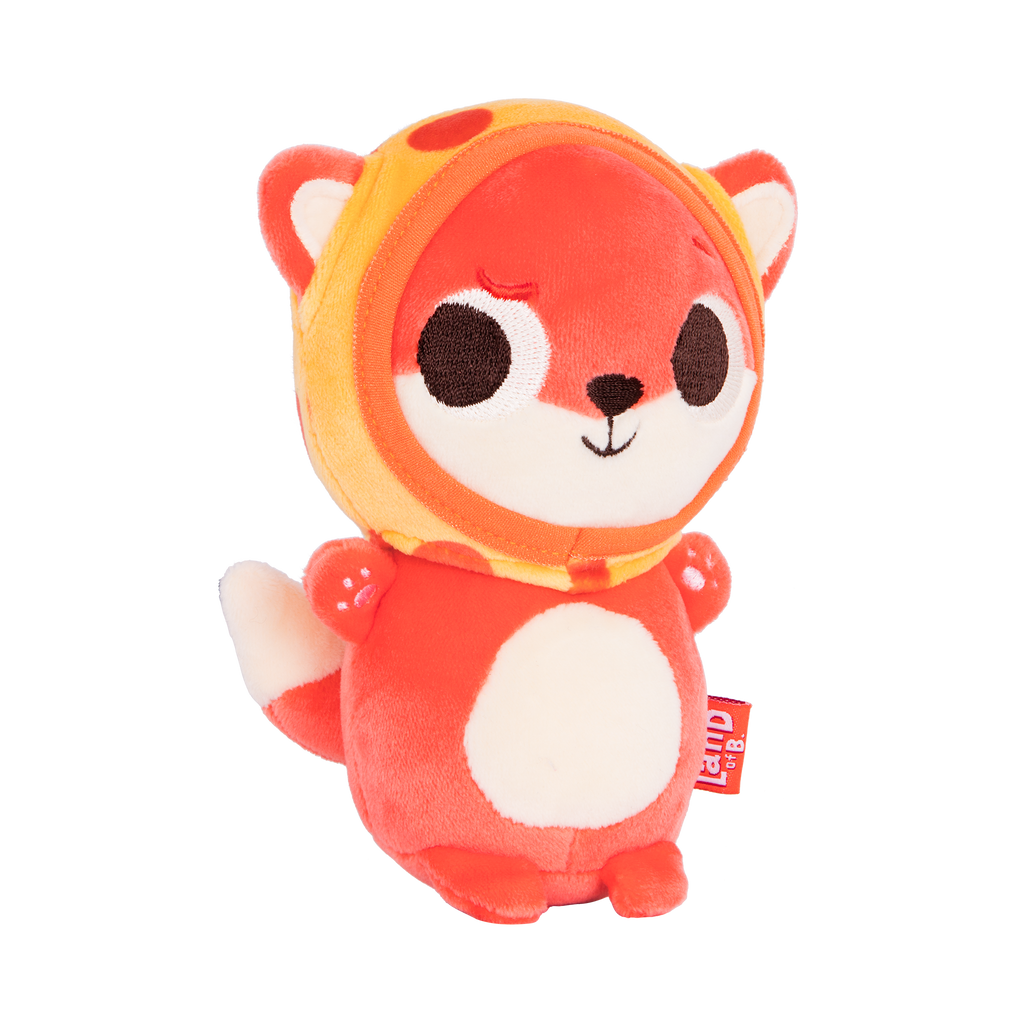 Plush fox with a pizza hood.