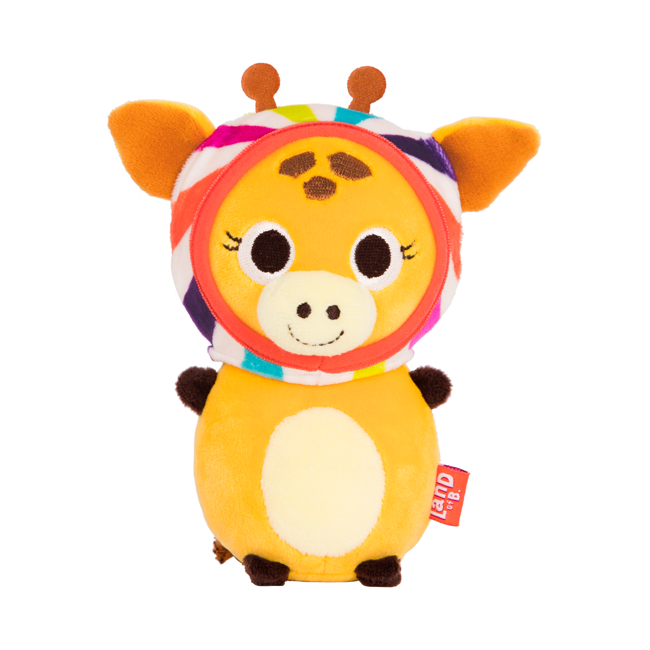 Plush giraffe with a candy hood.