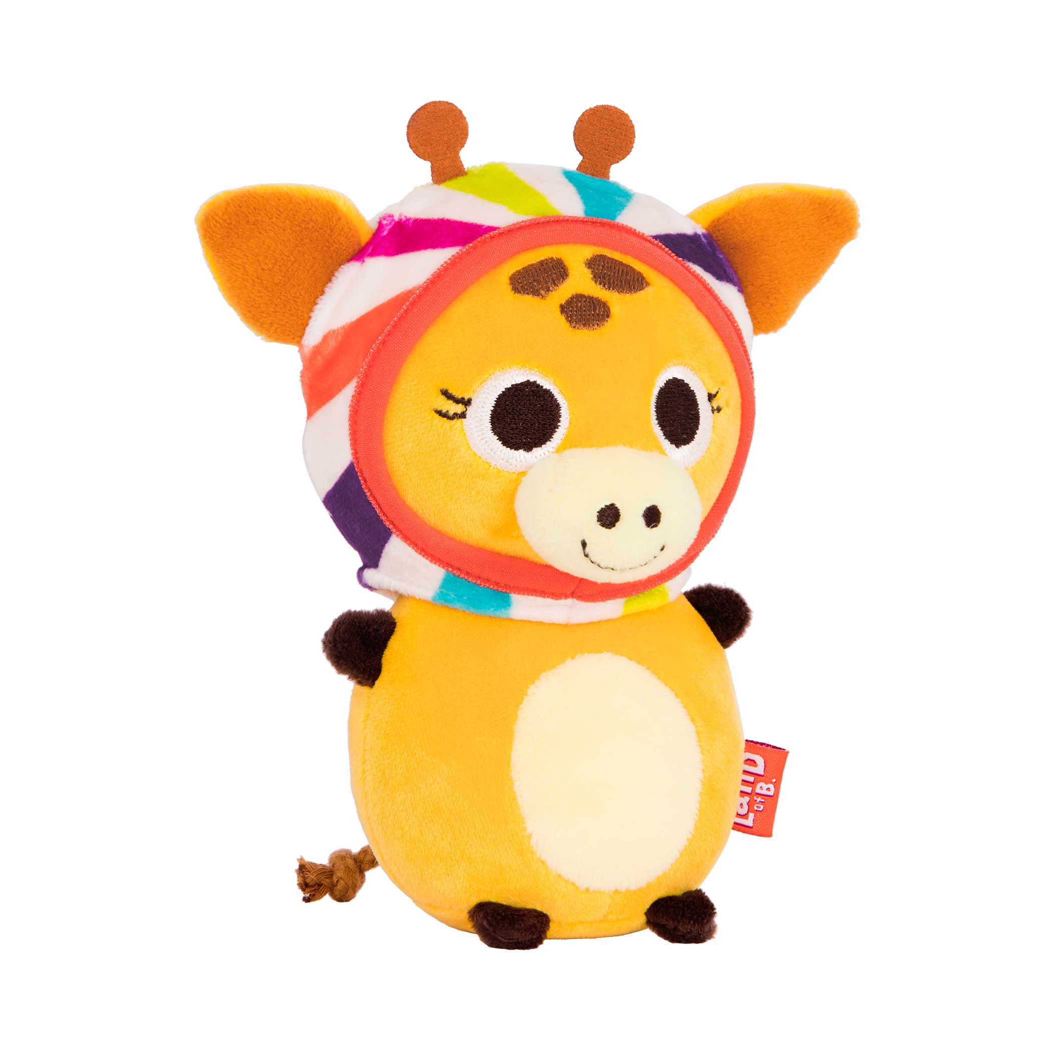 Plush giraffe with a candy hood.