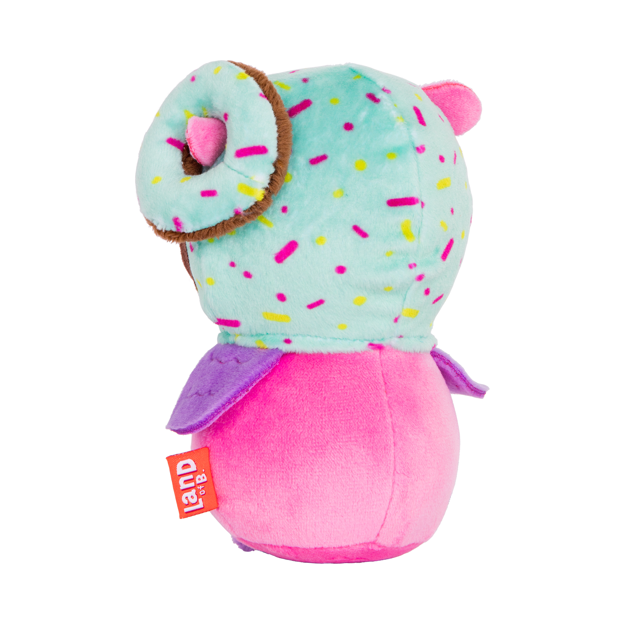 Plush owl with a donut hood.