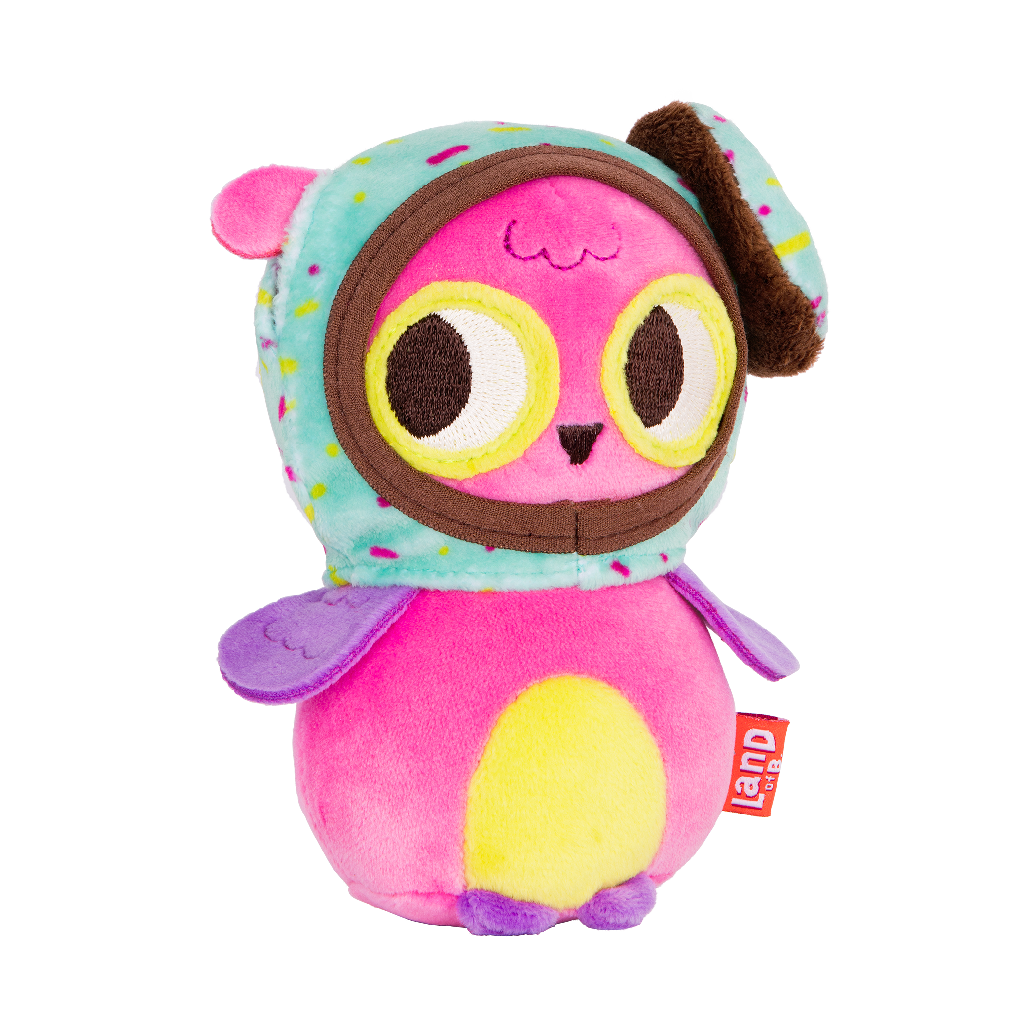 Plush owl with a donut hood.
