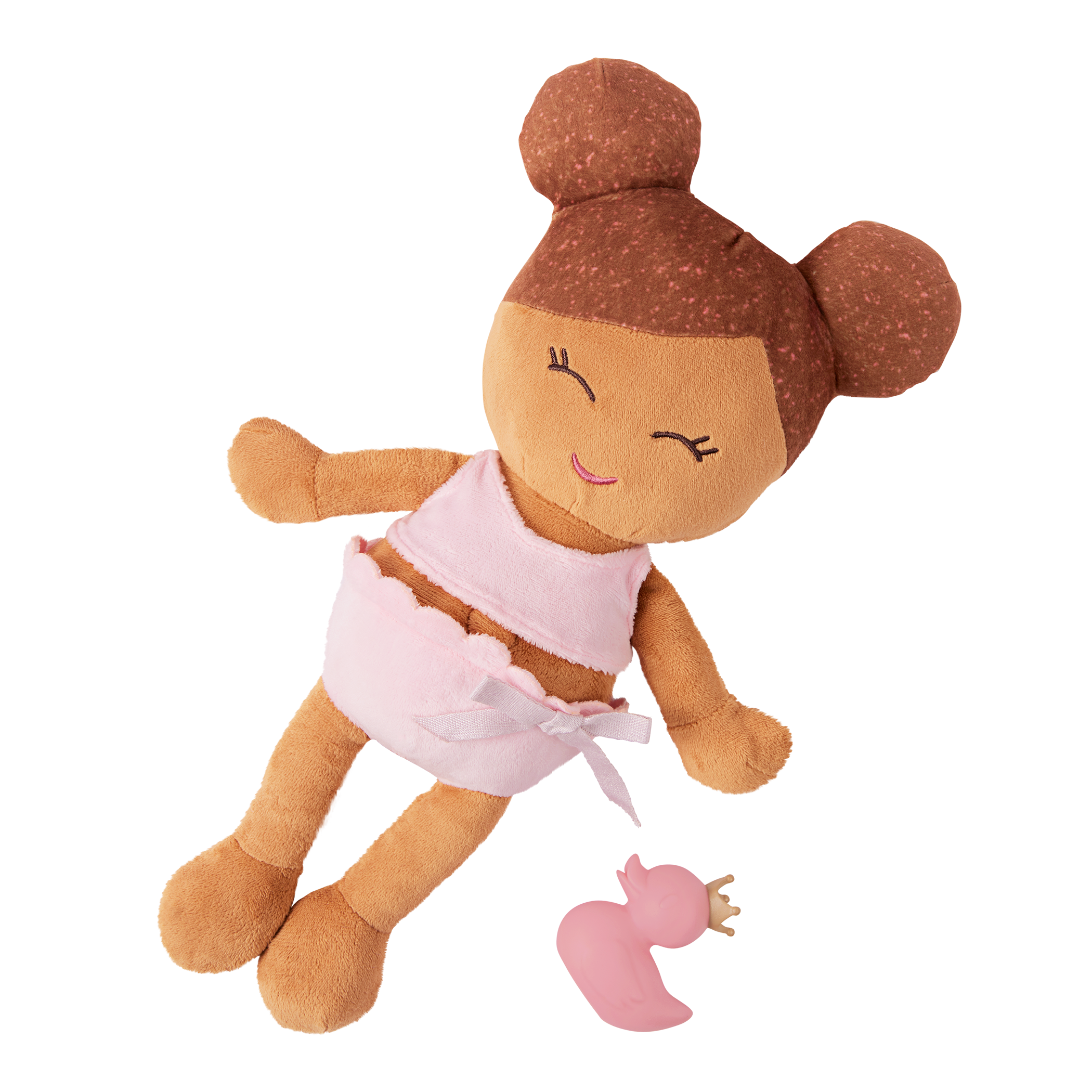 Plush Bath Doll - Medium Skin and Brown Hair - and a rubber ducky