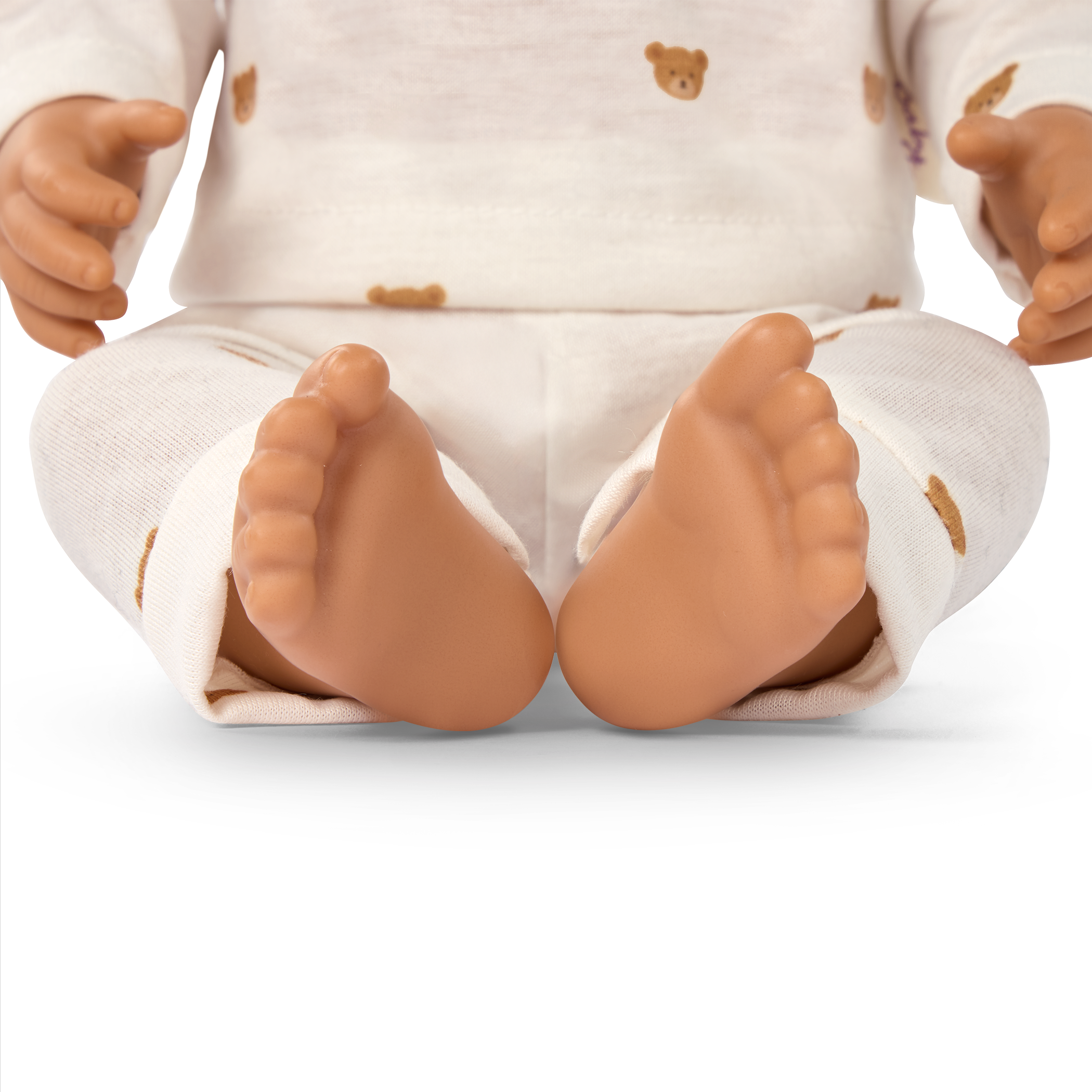 LullaBaby boy doll with brown hair in teddy bear outfit