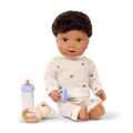 LullaBaby boy doll with brown hair in teddy bear outfit