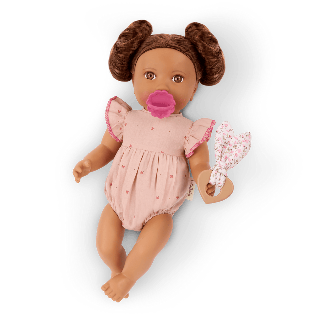 LullaBaby doll with brown hair in pink outfit