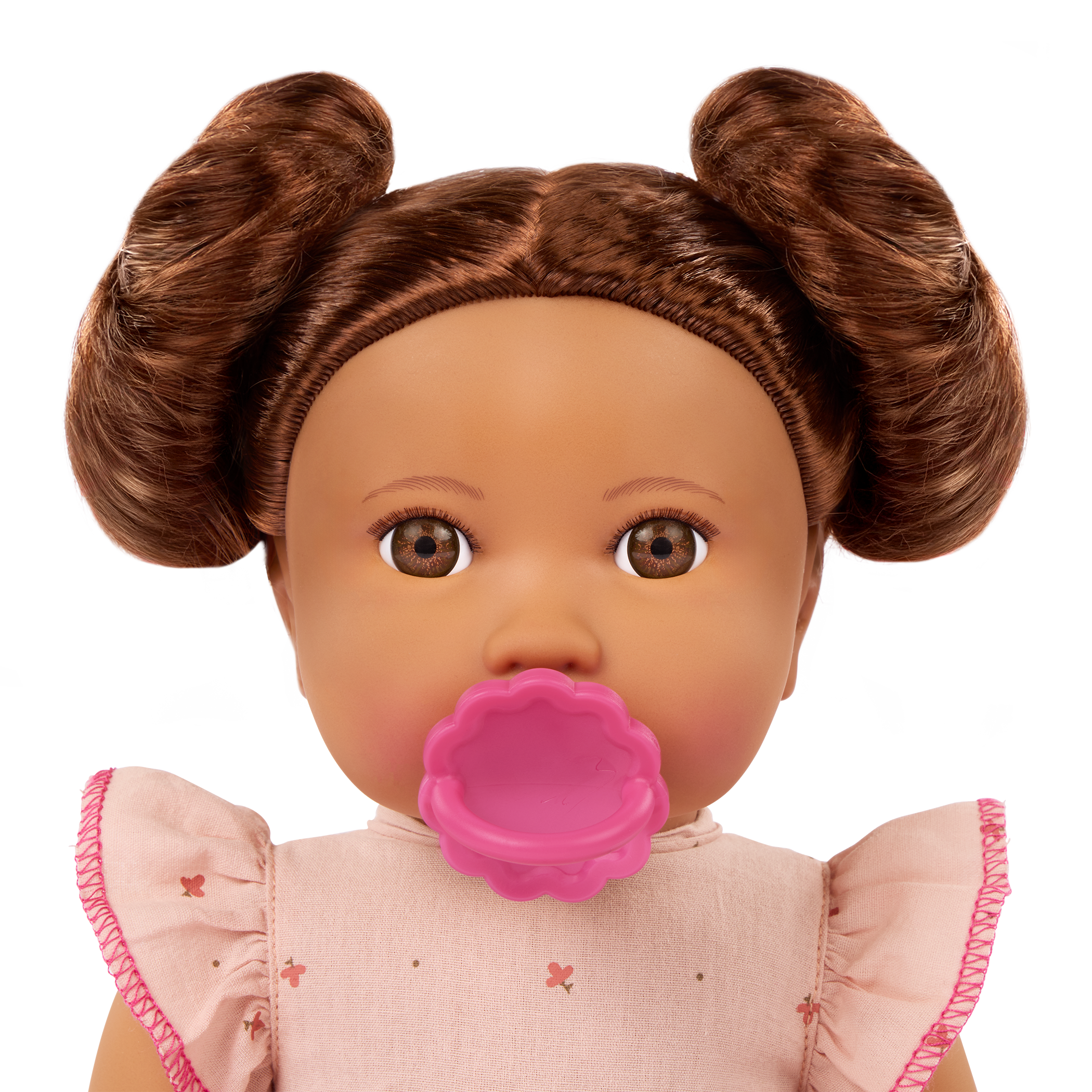 LullaBaby doll with brown hair in pink outfit