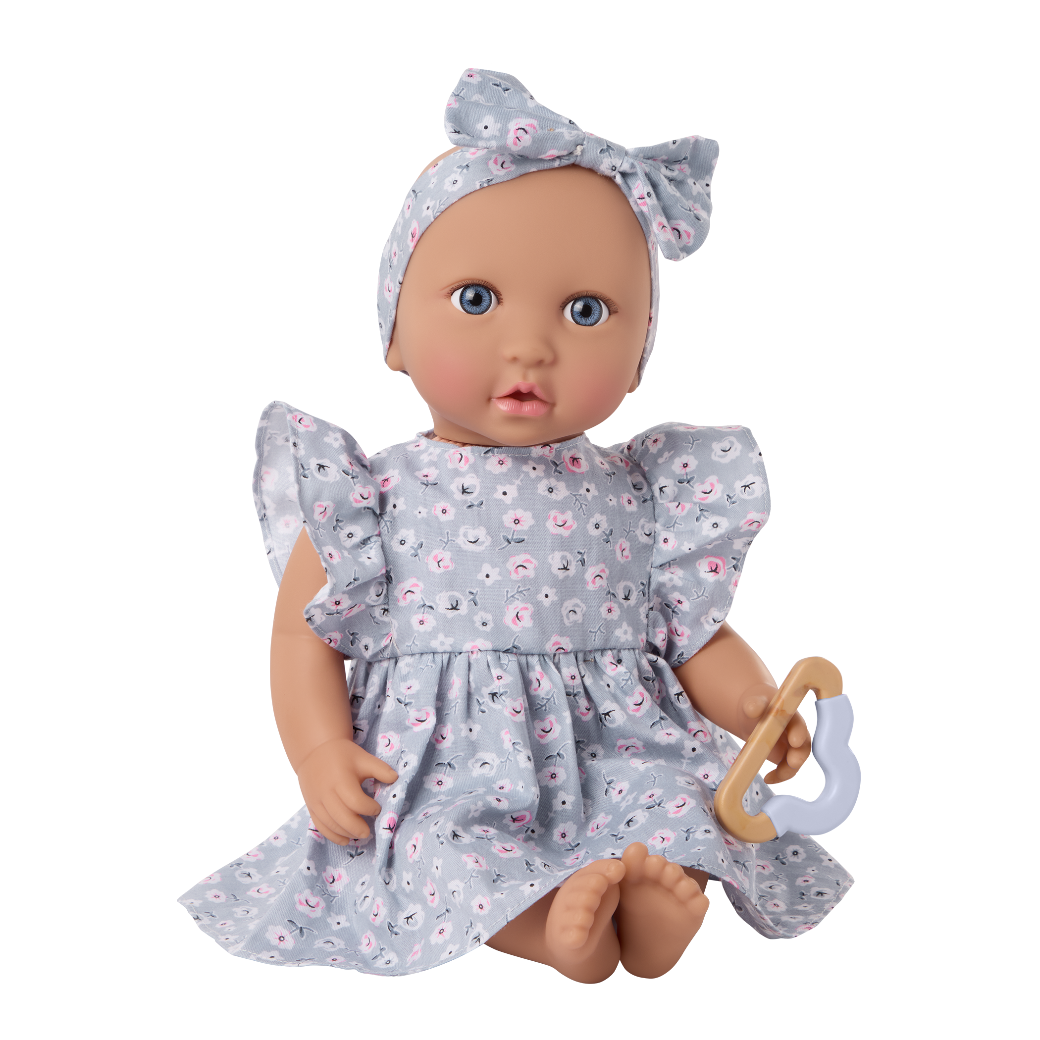 LullaBaby Doll with Blue Floral Dress and Cup