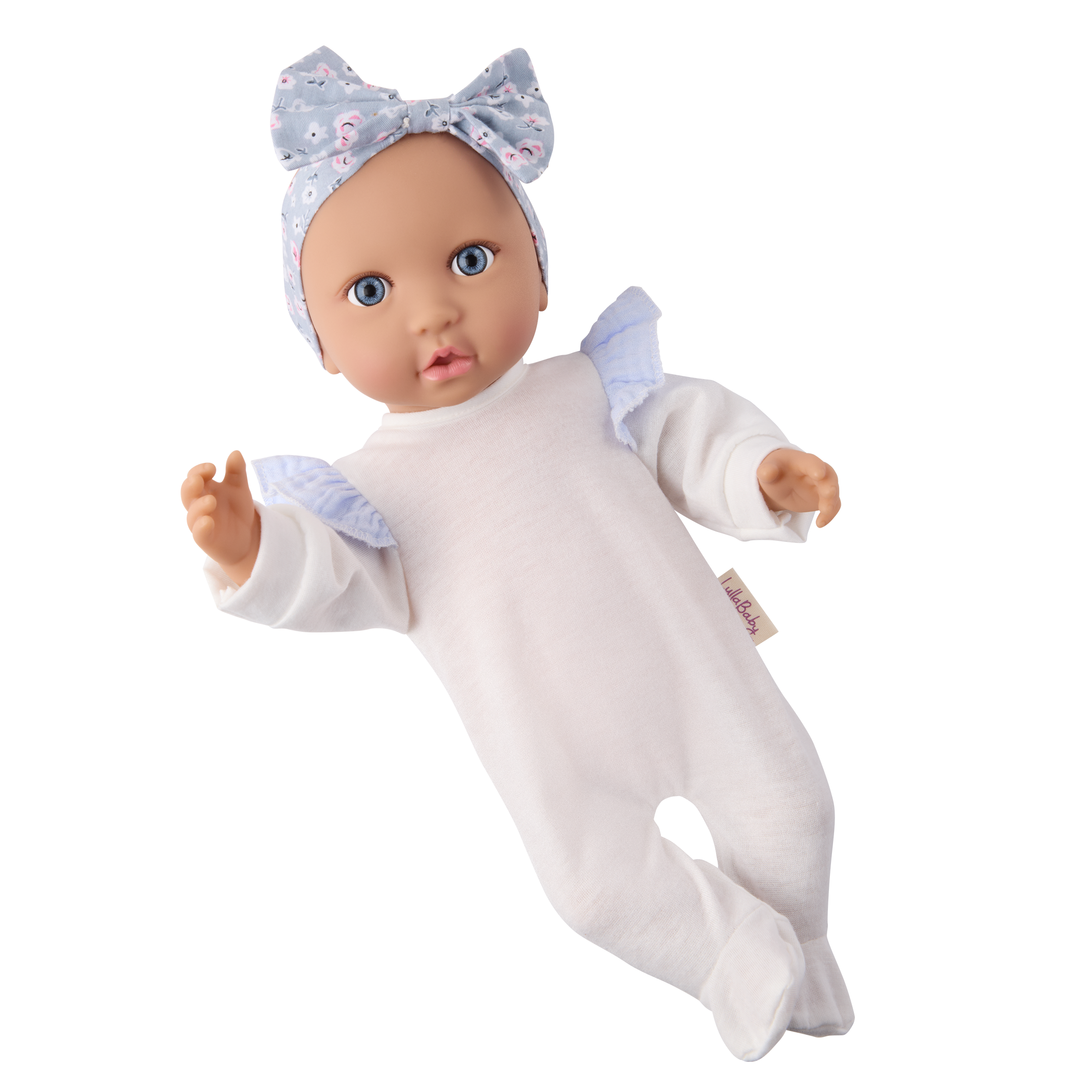 LullaBaby Doll with Blue Floral Dress and Cup